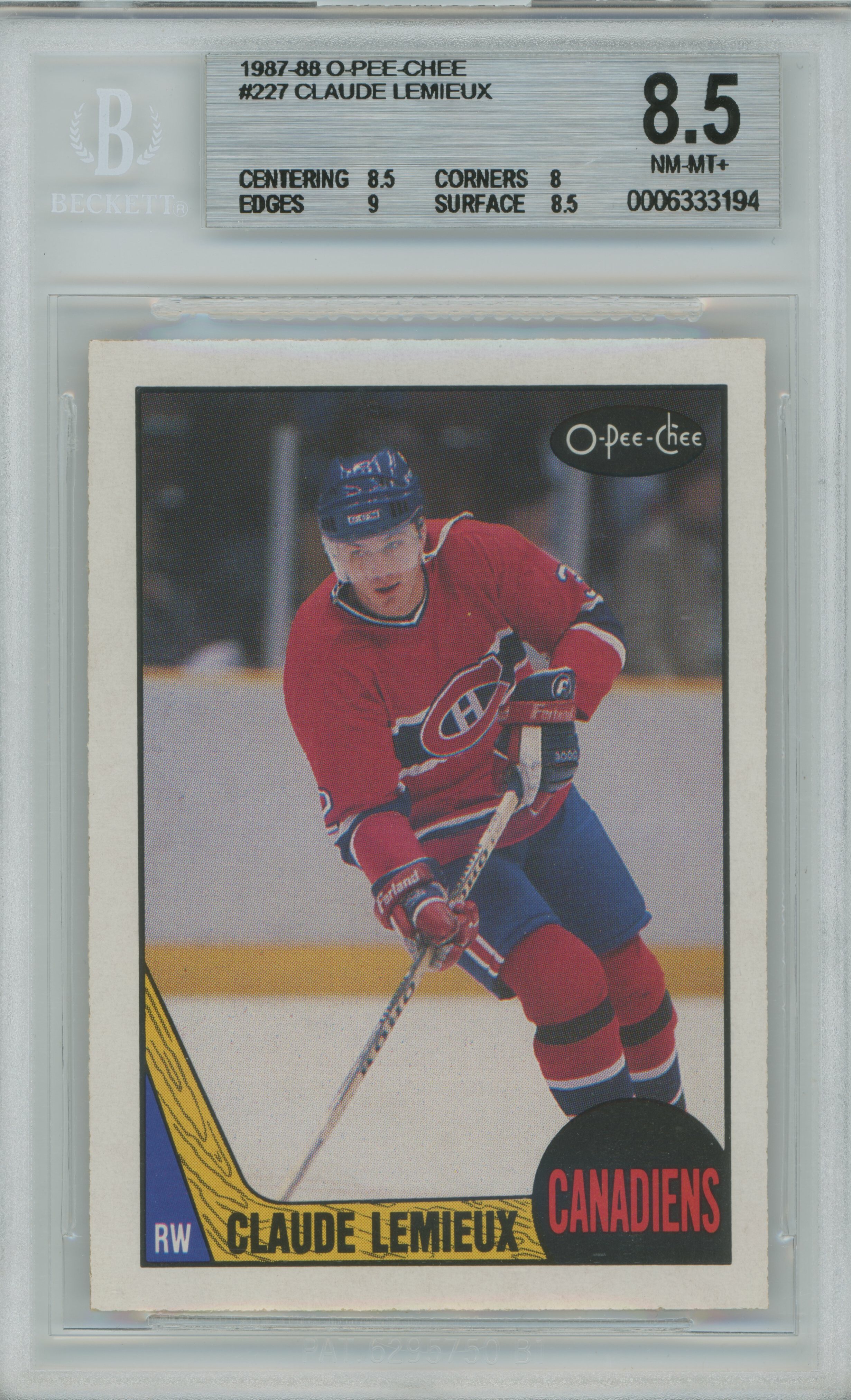 1987-88 O-Pee-Chee Claude Lemieux BGS 8.5