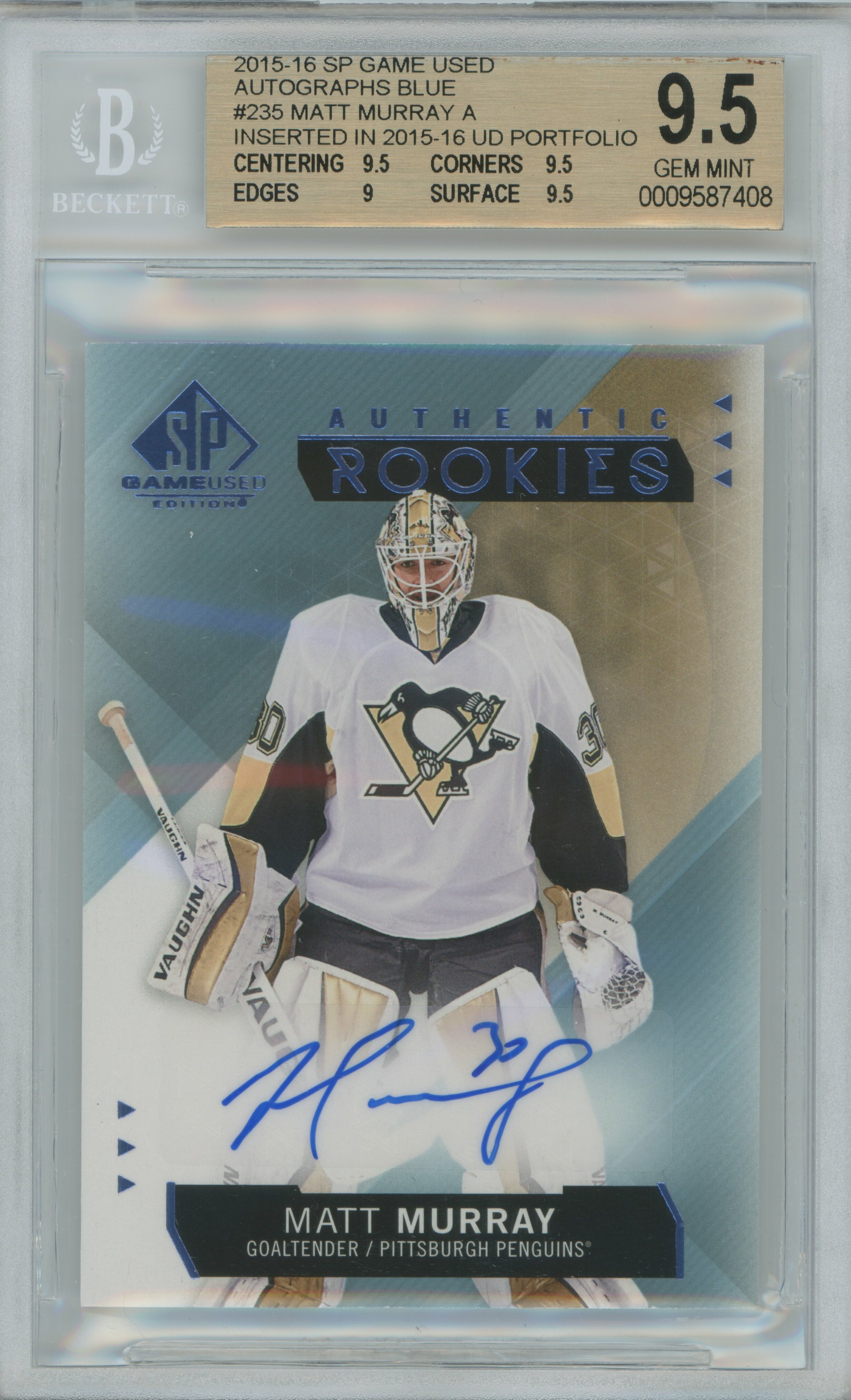 2015-16 SP Game Used Auto Blue Matt Murray BGS 9.5