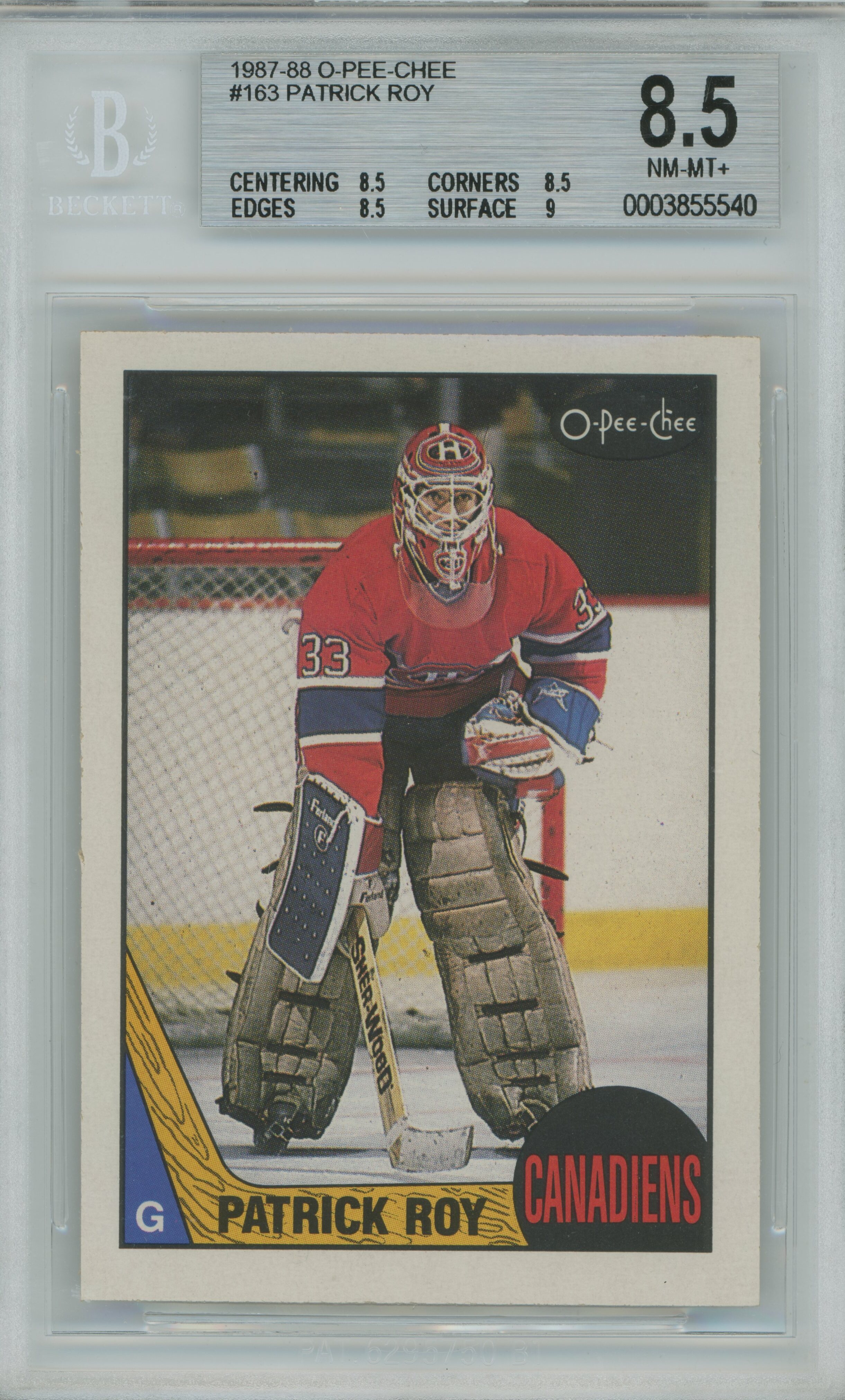 1987-88 O-Pee-Chee Patrick Roy BGS 8.5