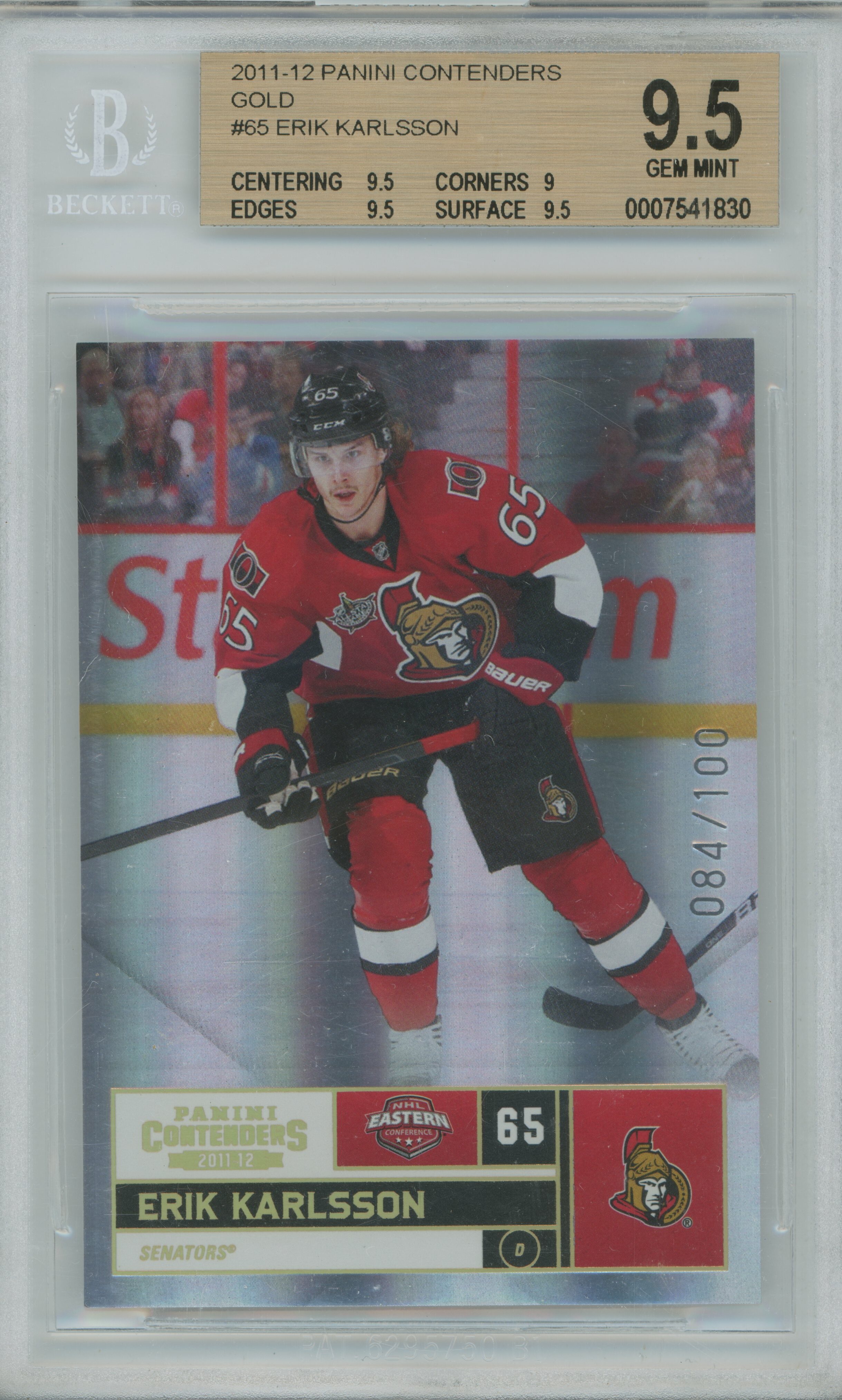 2011-12 Contenders Gold Erik Karlsson BGS 9.5