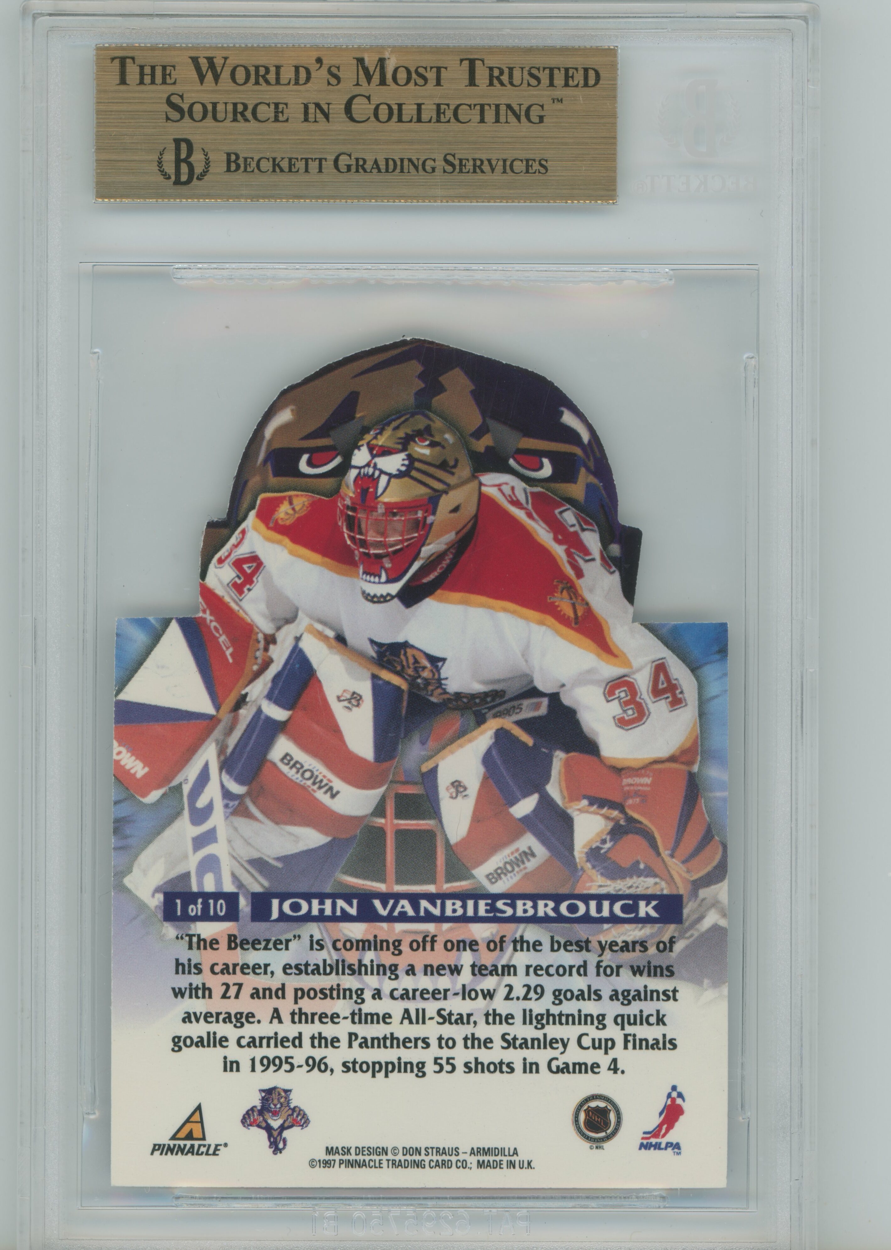 1997-98 Pinnacle Masks Die-Cut John Vanbiesbrouck BGS 9.5