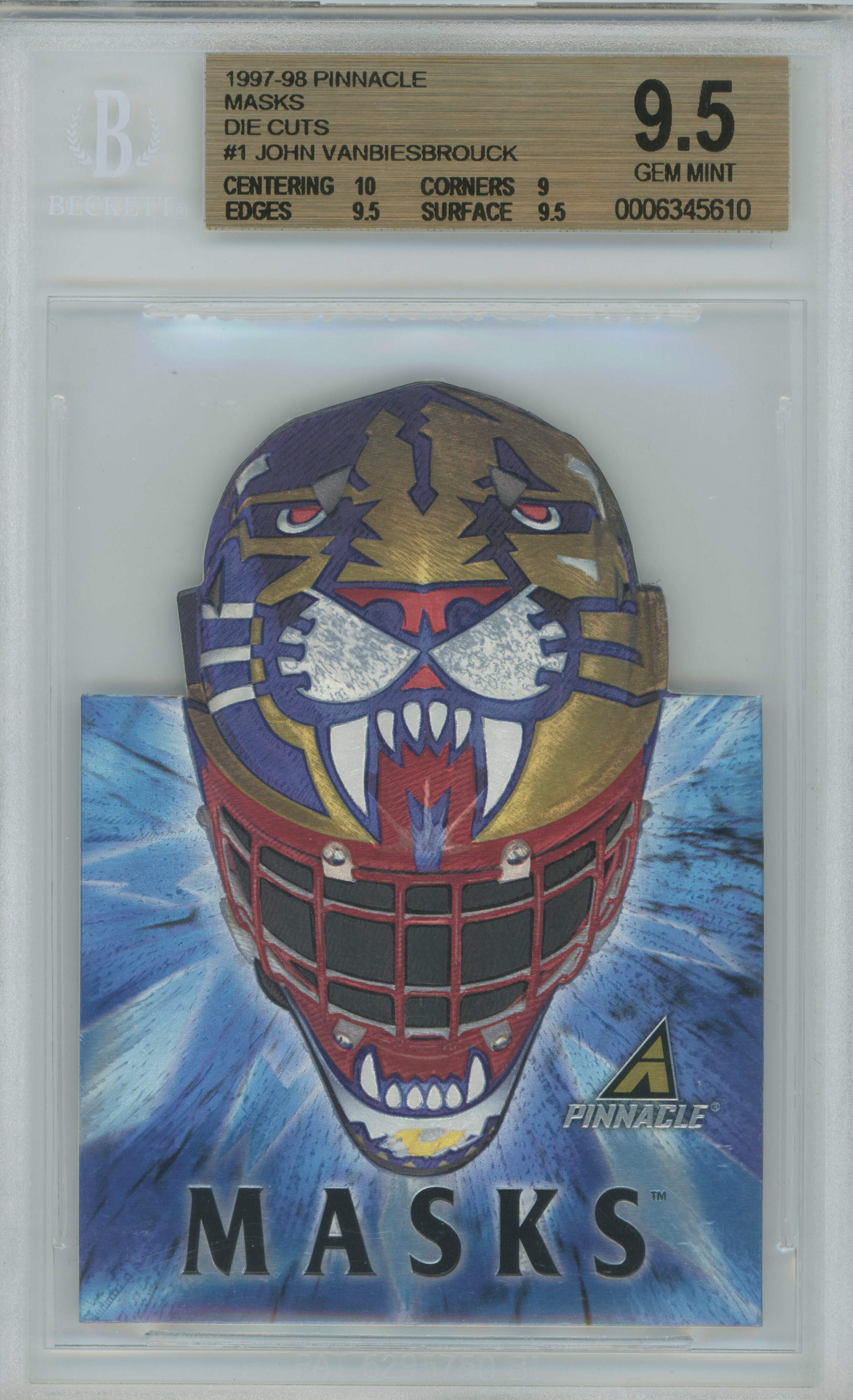 1997-98 Pinnacle Masks Die-Cut John Vanbiesbrouck BGS 9.5