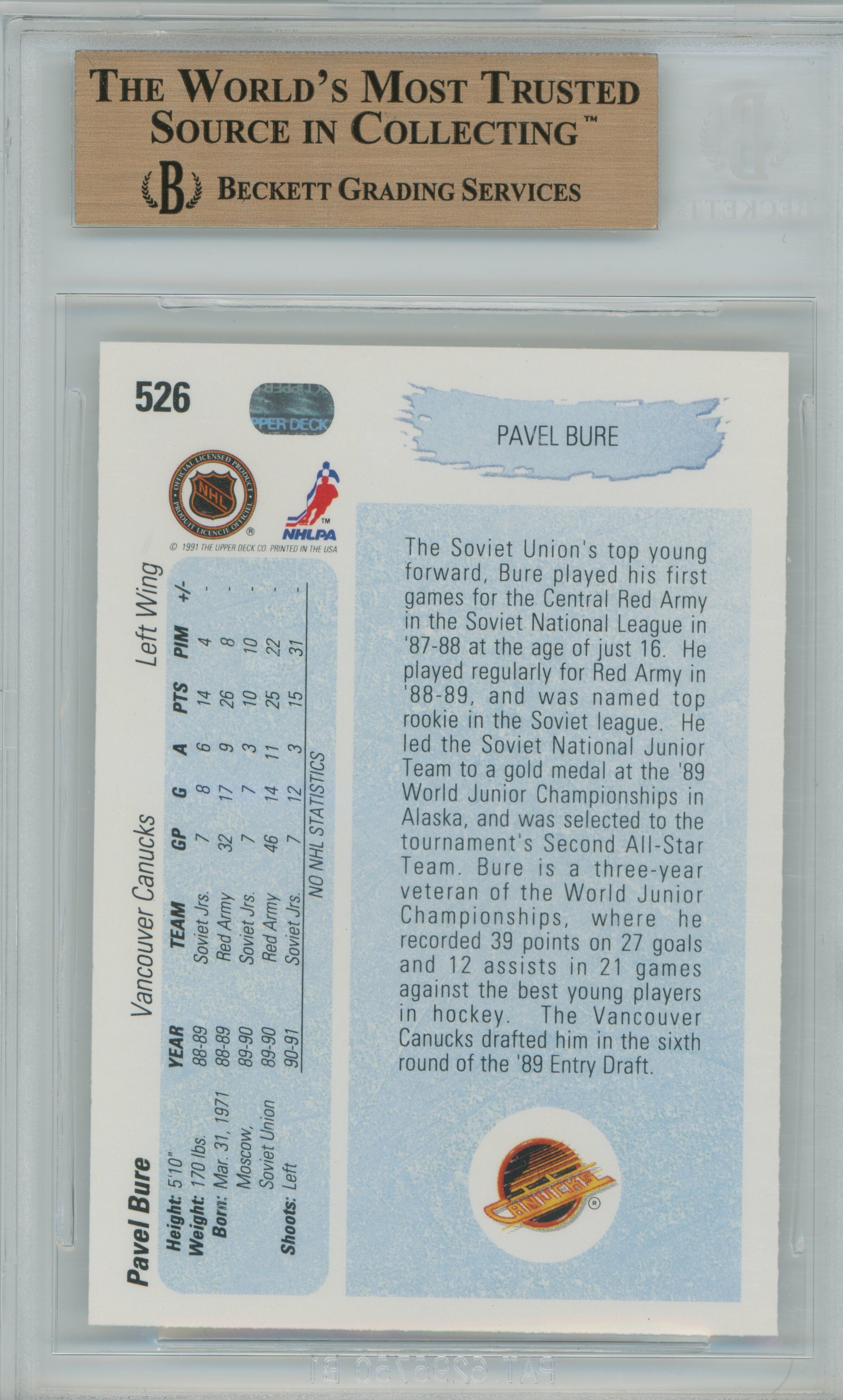 1990-91 Upper Deck RC Pavel Bure BGS 9.5