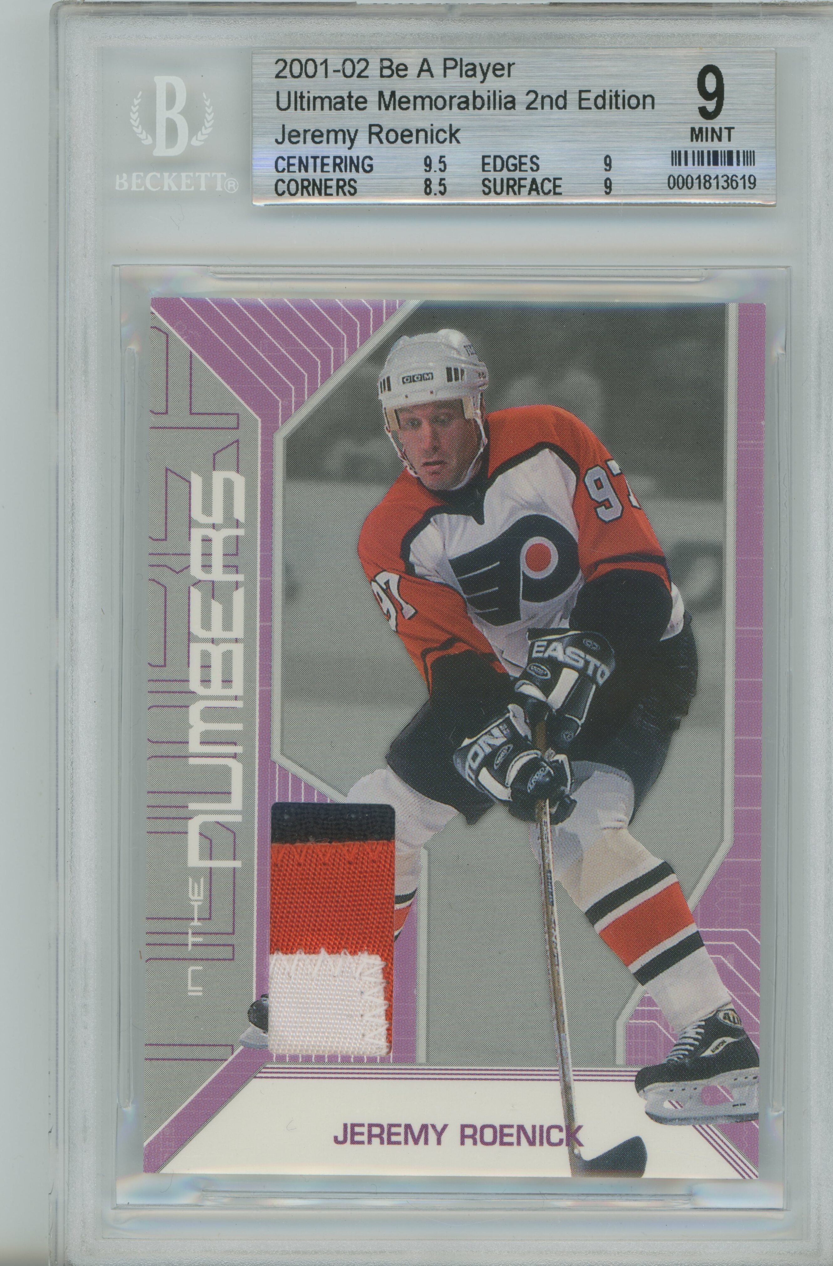 2001-02 BAP Ultimate Memorabilia In the Numbers Patch Jeremy Roenick BGS 9