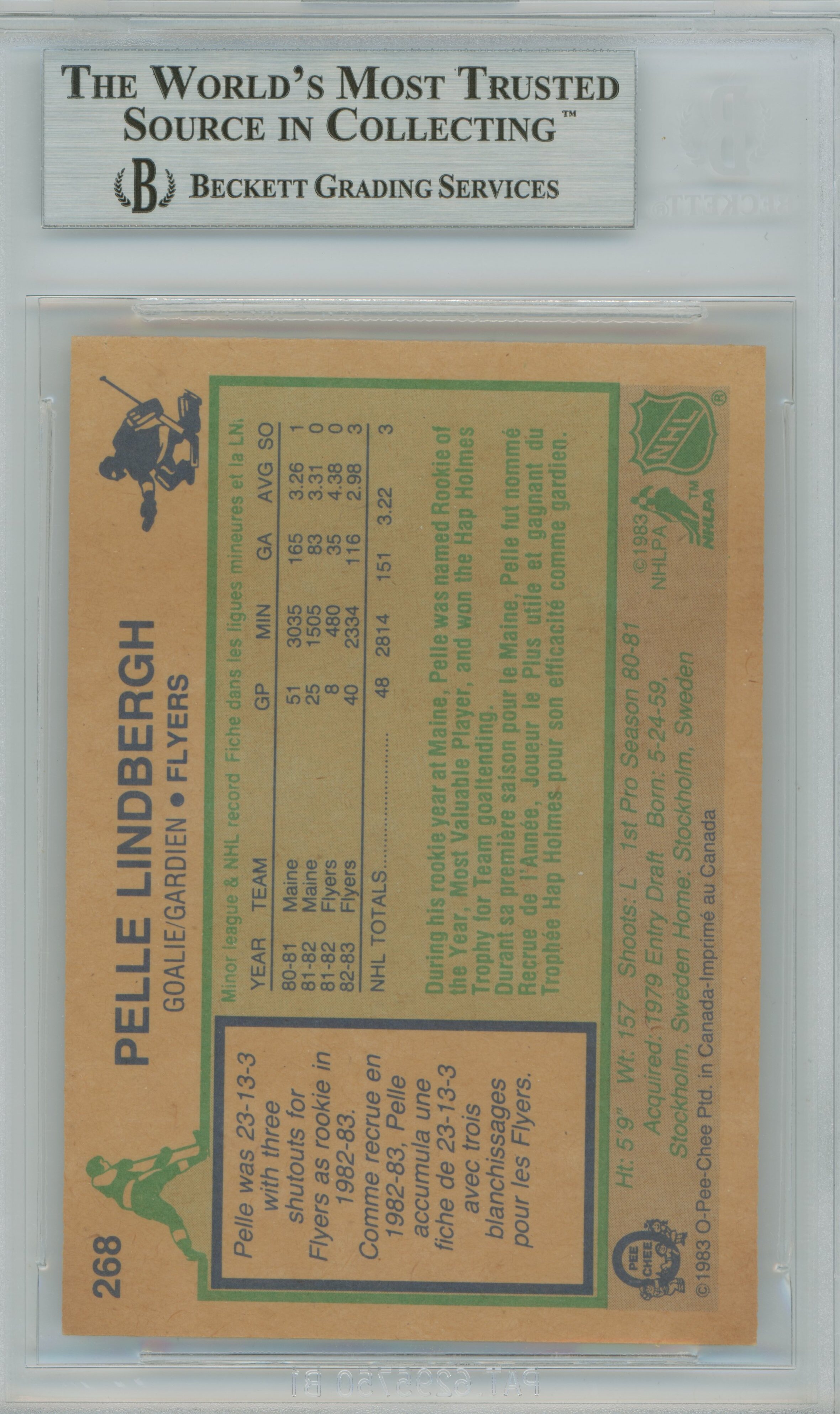 1983-84 O-Pee-Chee RC Pelle Lindbergh BGS 9