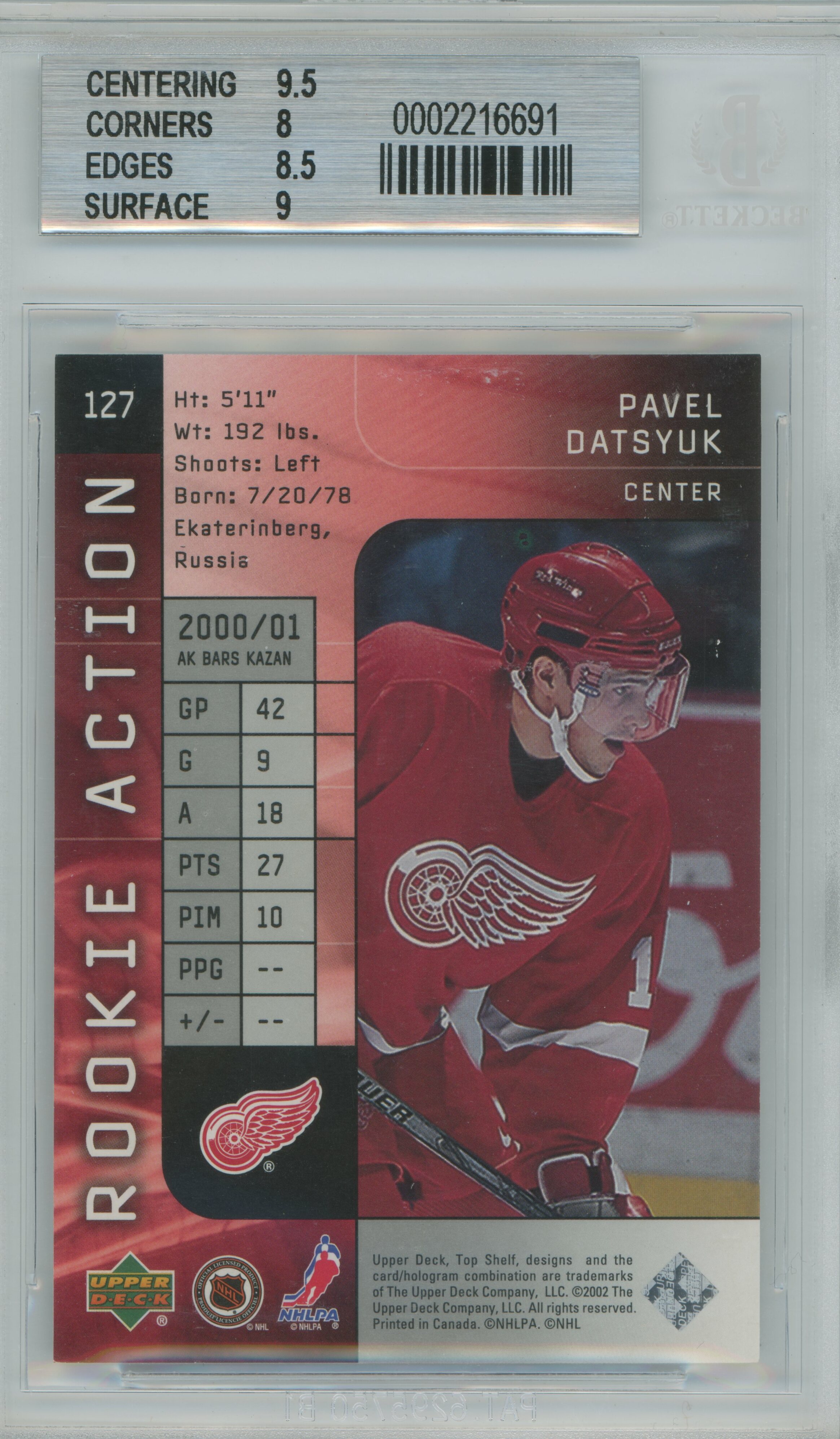 2001-02 Top Shelf RC Pavel Datsyuk BGS 8.5