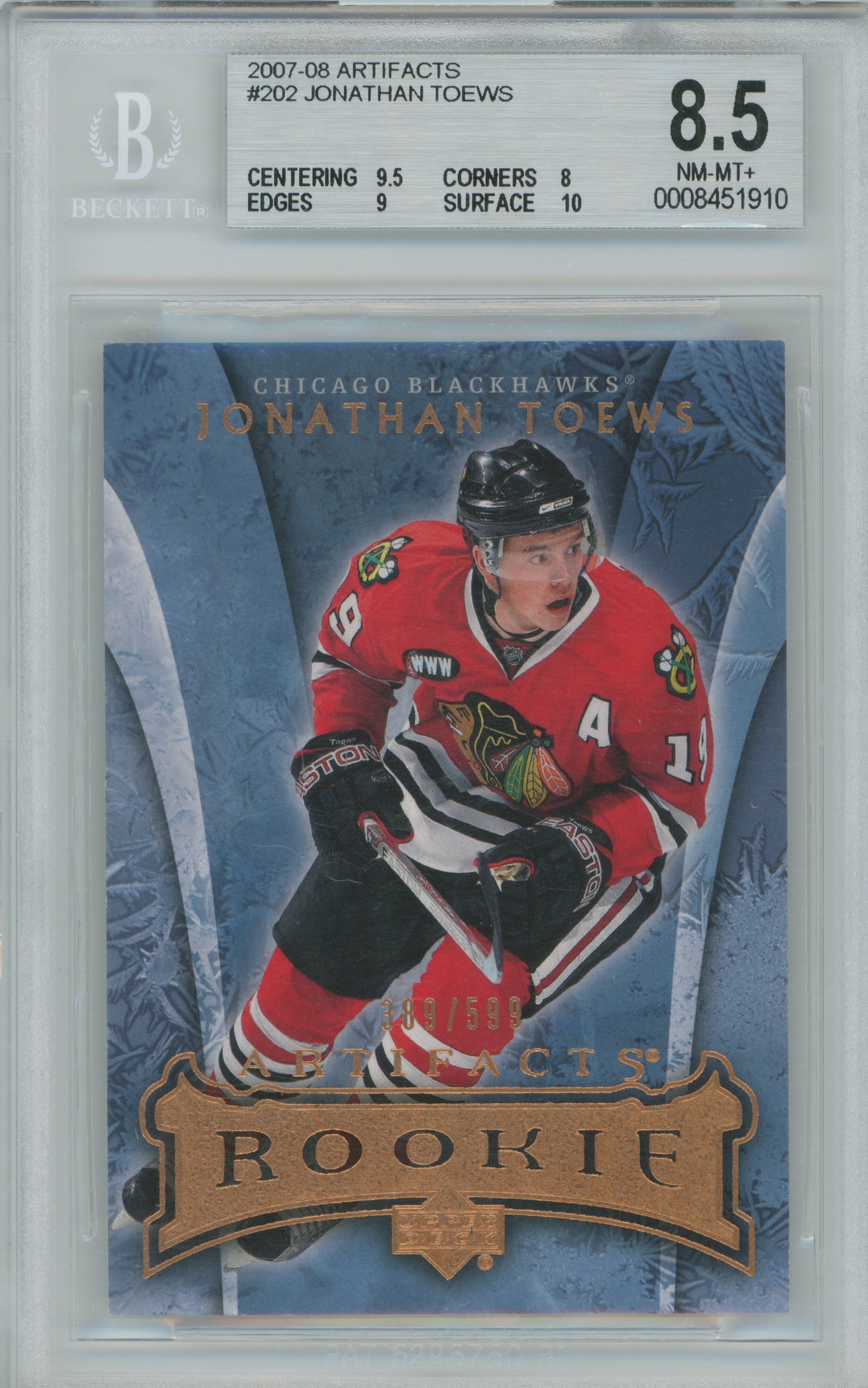 2007-08 Artifacts RC Jonathan Toews BGS 8.5