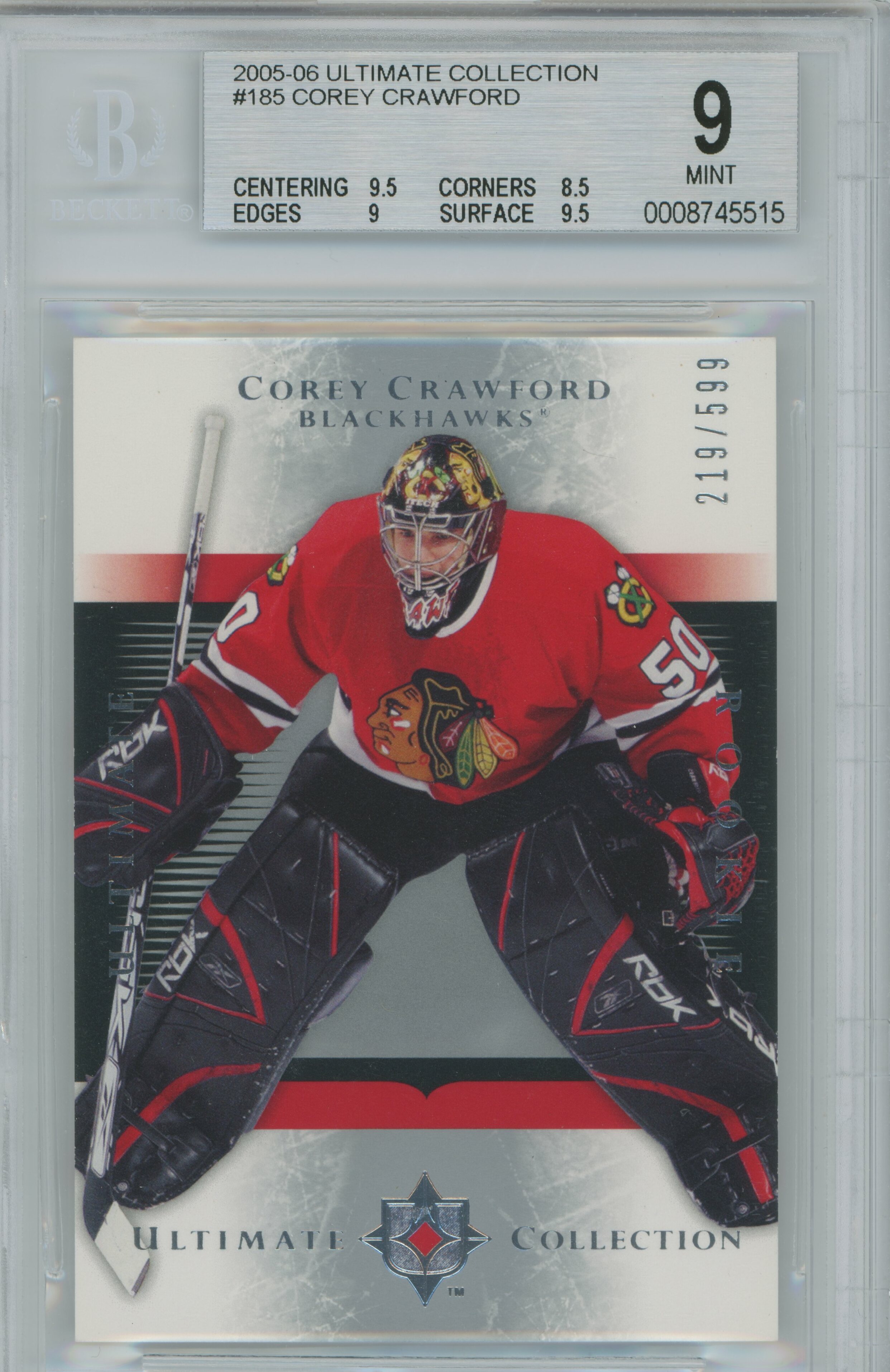 2005-06 Ultimate Collection RC Corey Crawford BGS 9