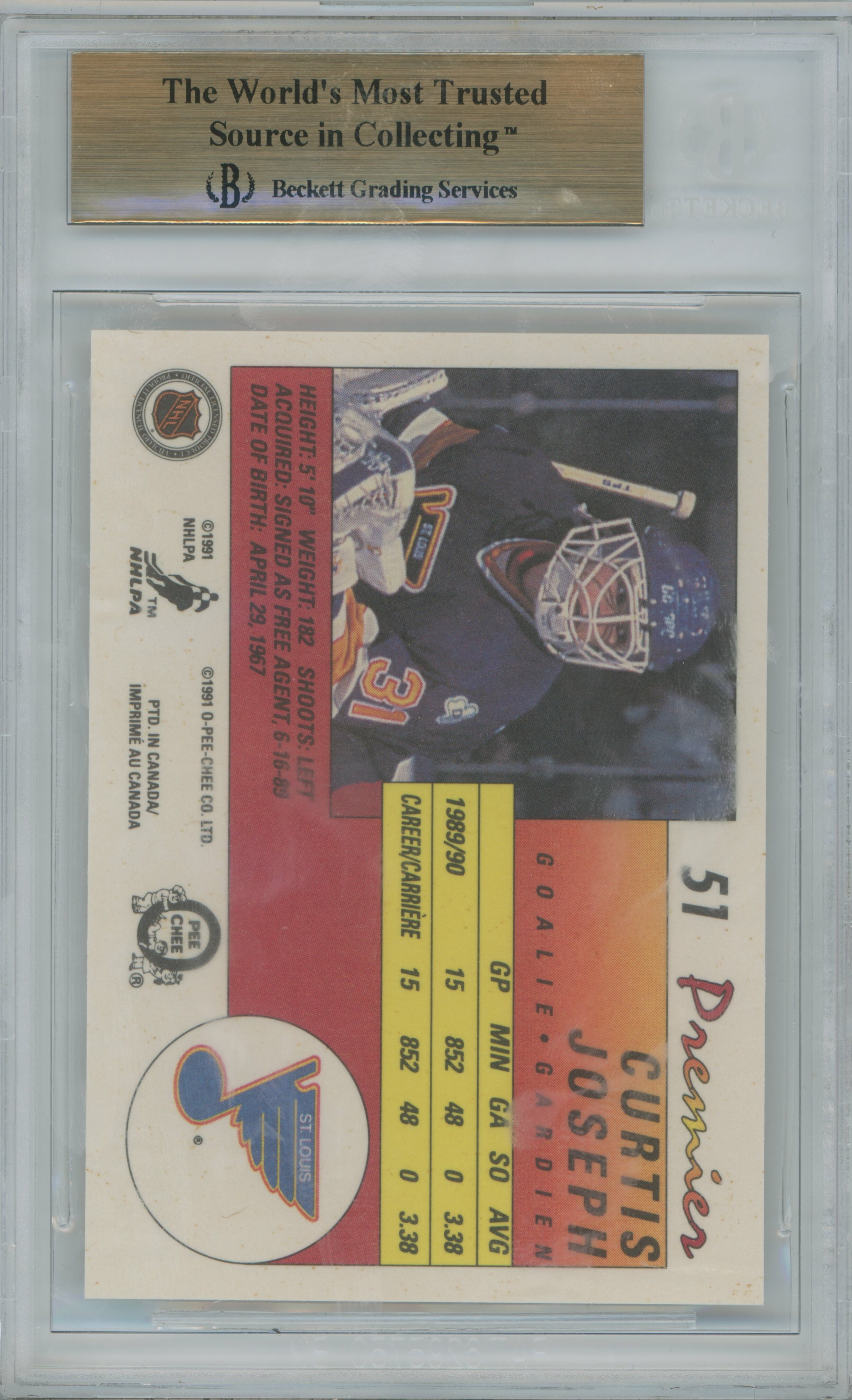 1990-91 O-Pee-Chee Premier RC Curtis Joseph BGS 9.5