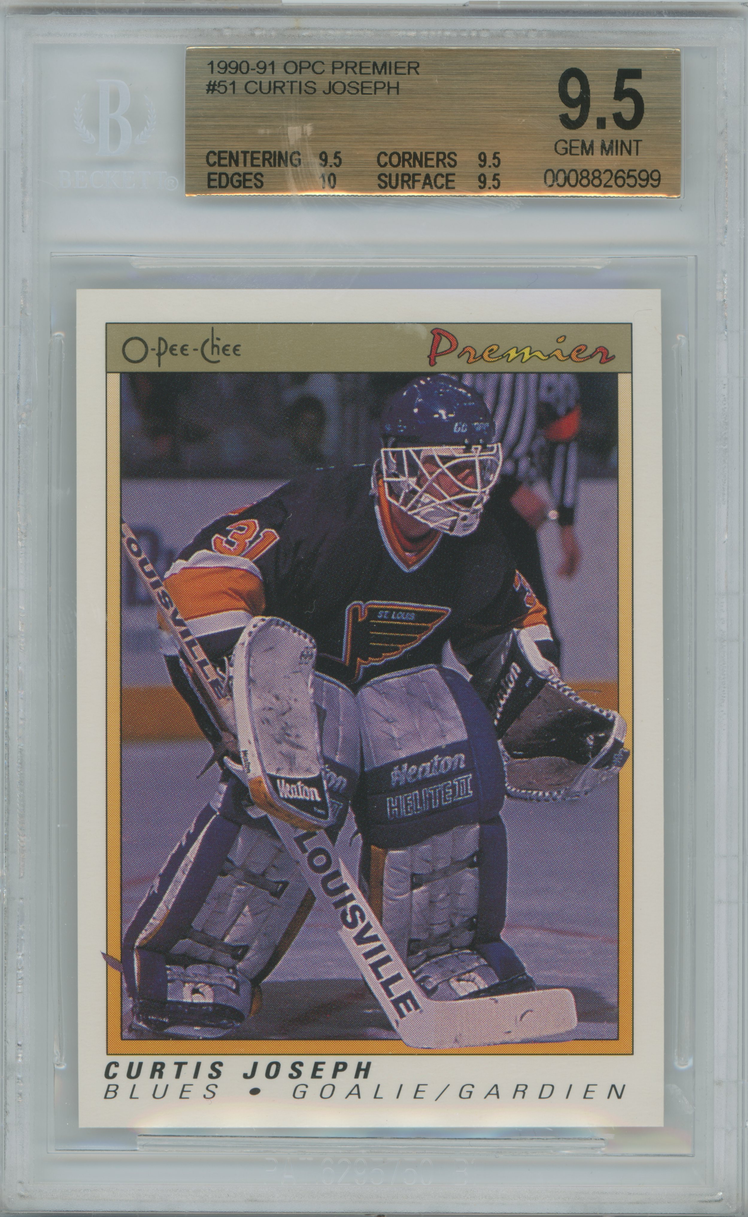 1990-91 O-Pee-Chee Premier RC Curtis Joseph BGS 9.5