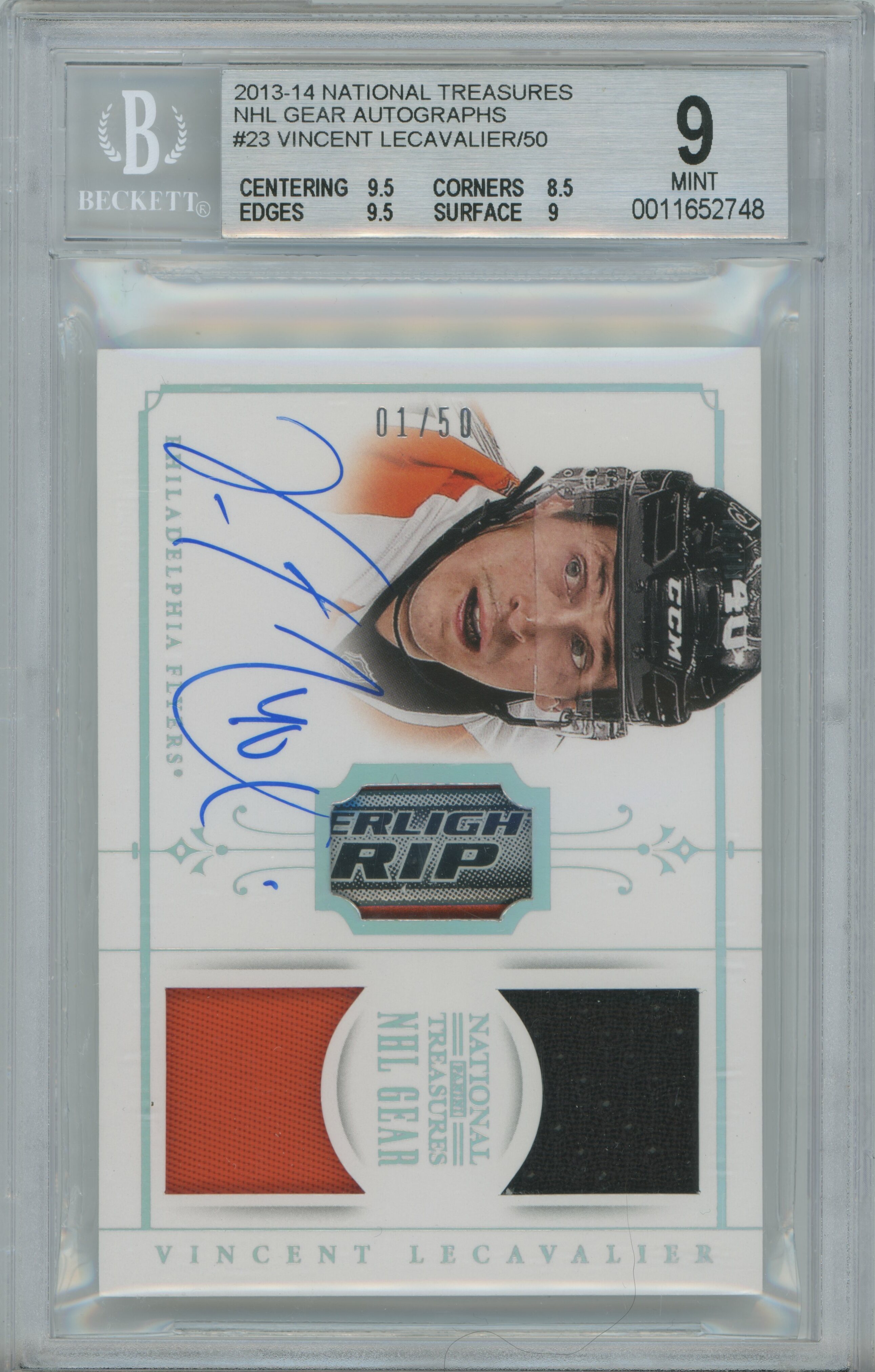 2013-14 National Treasures NHL Gear Autographs Vincent Lecavalier BGS 9