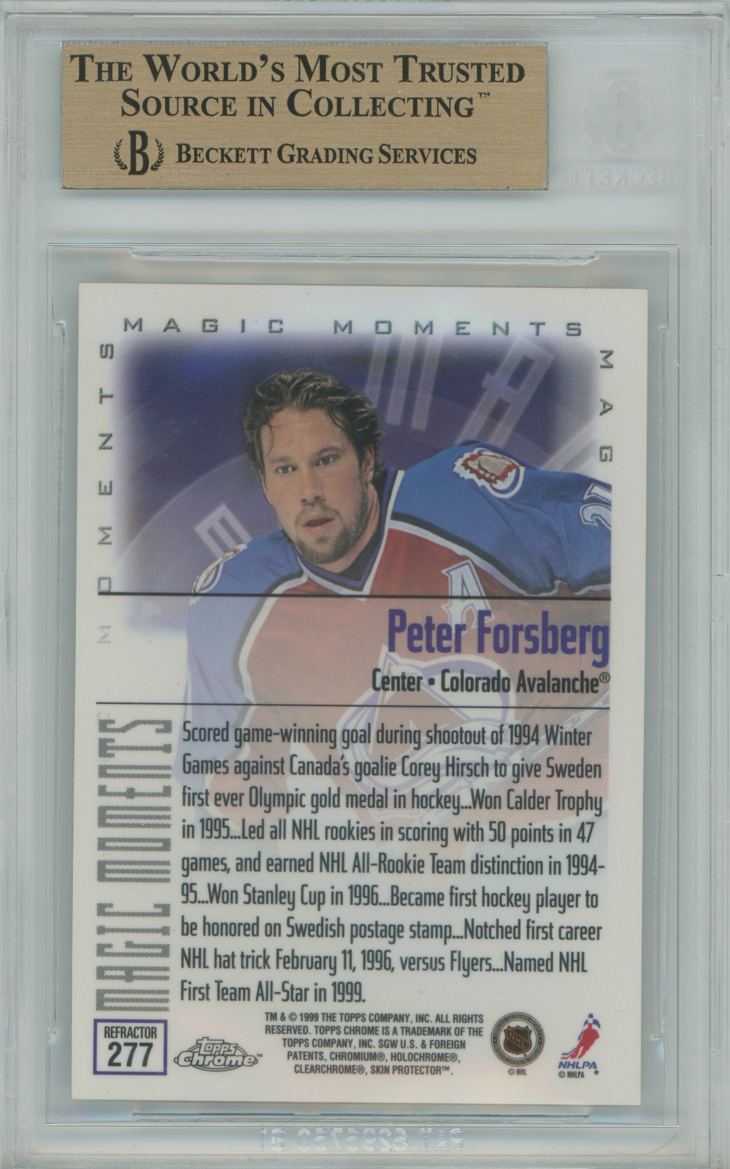 1999-00 Topps Chrome Magic Moments Refractor Peter Forsberg BGS 9.5