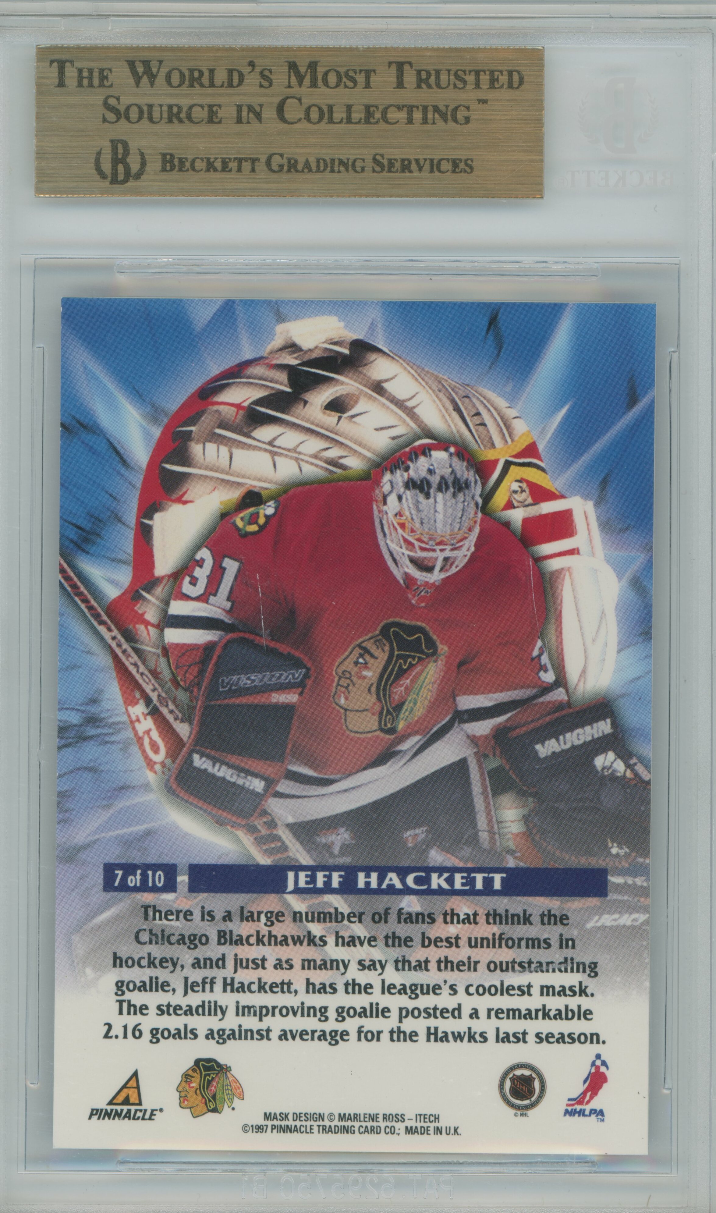 1997-98 Pinnacle Masks Jeff Hackett BGS 9.5