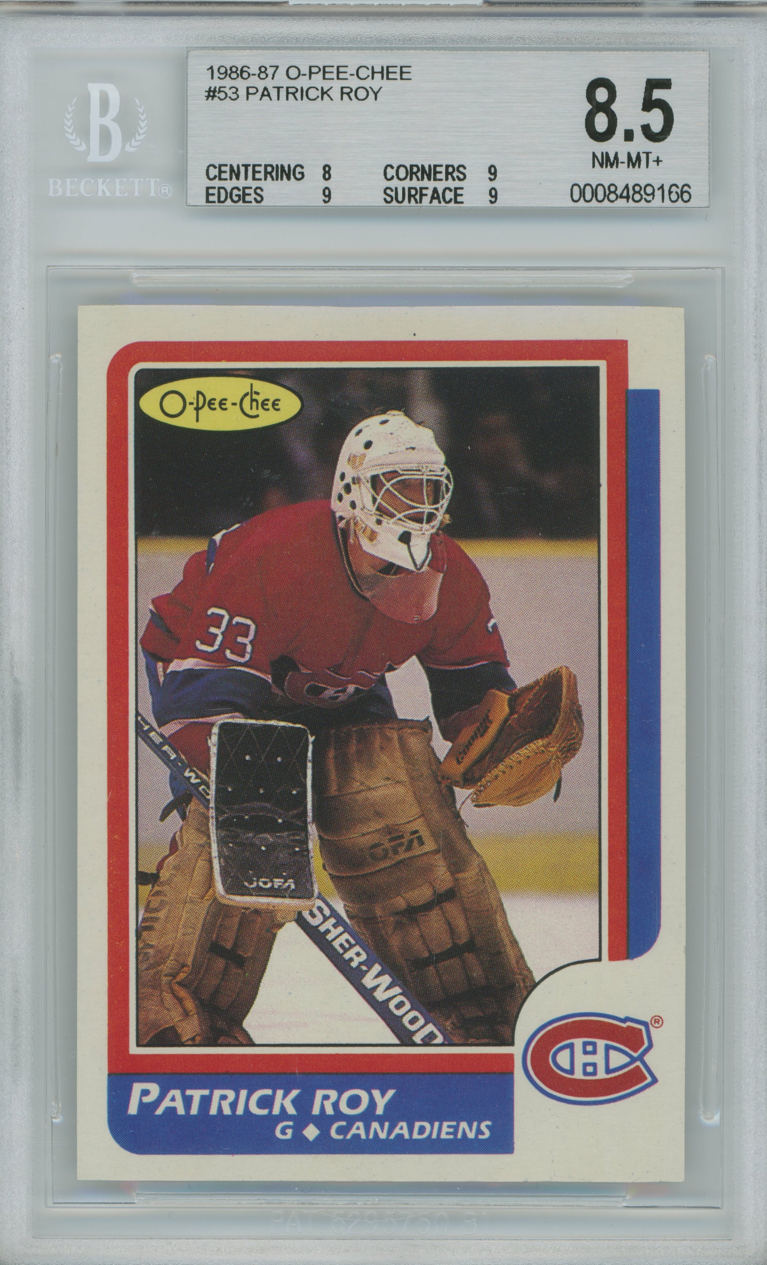 1986-87 O-Pee-Chee RC Patrick Roy BGS 8.5