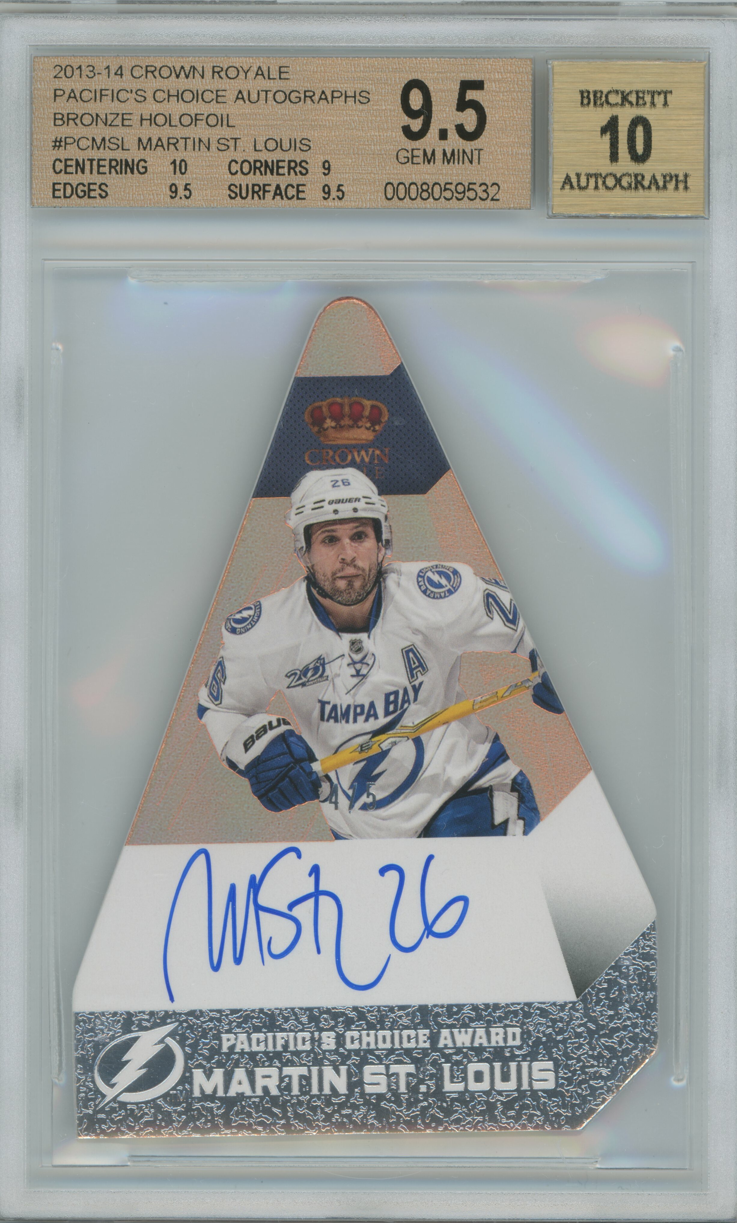 2013-14 Crown Royale Pacific's Choice Bronze Auto Martin St. Louis BGS 9.5