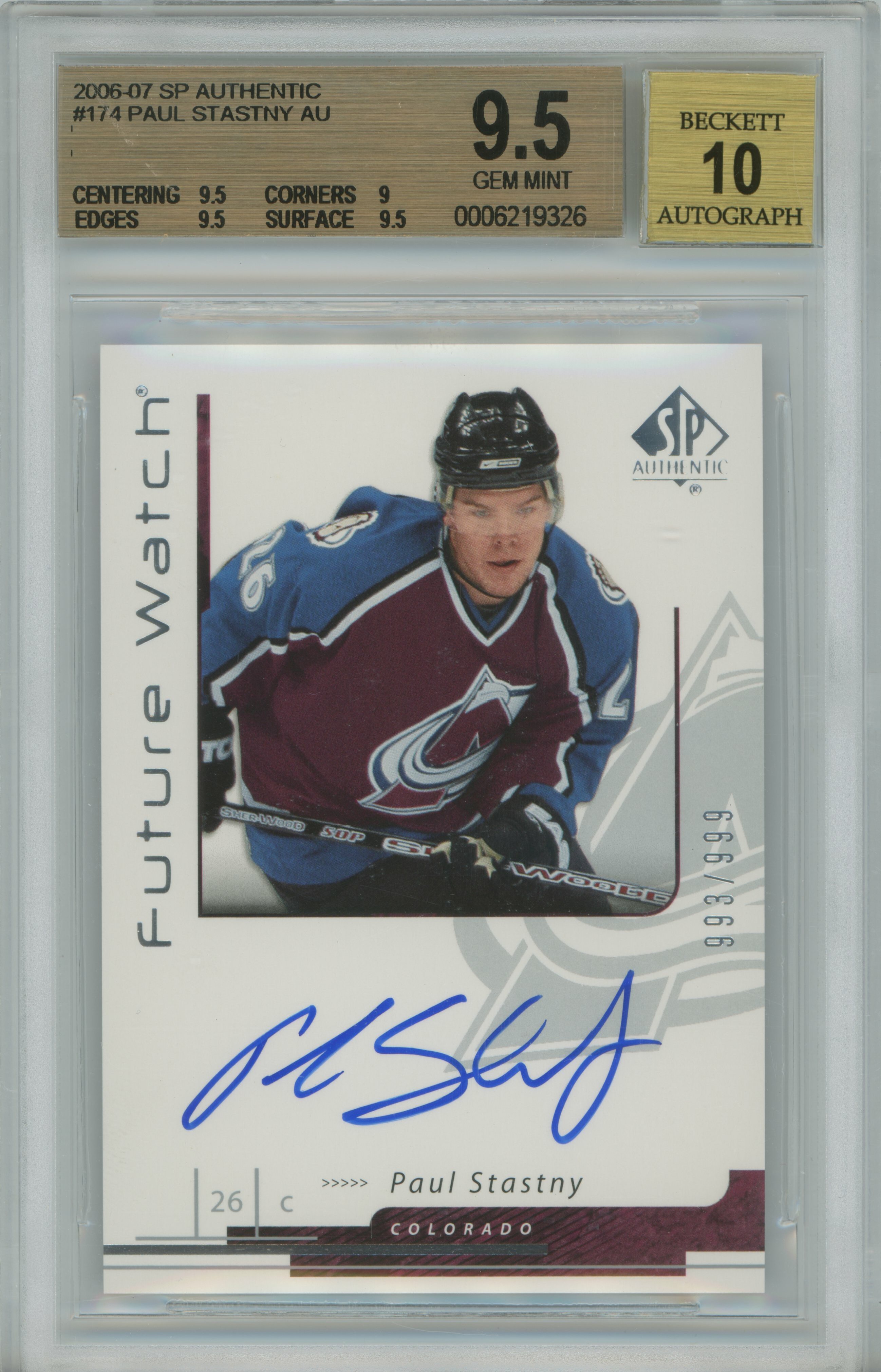 2006-07 SP Authentic Paul Stastny Auto RC BGS 9.5