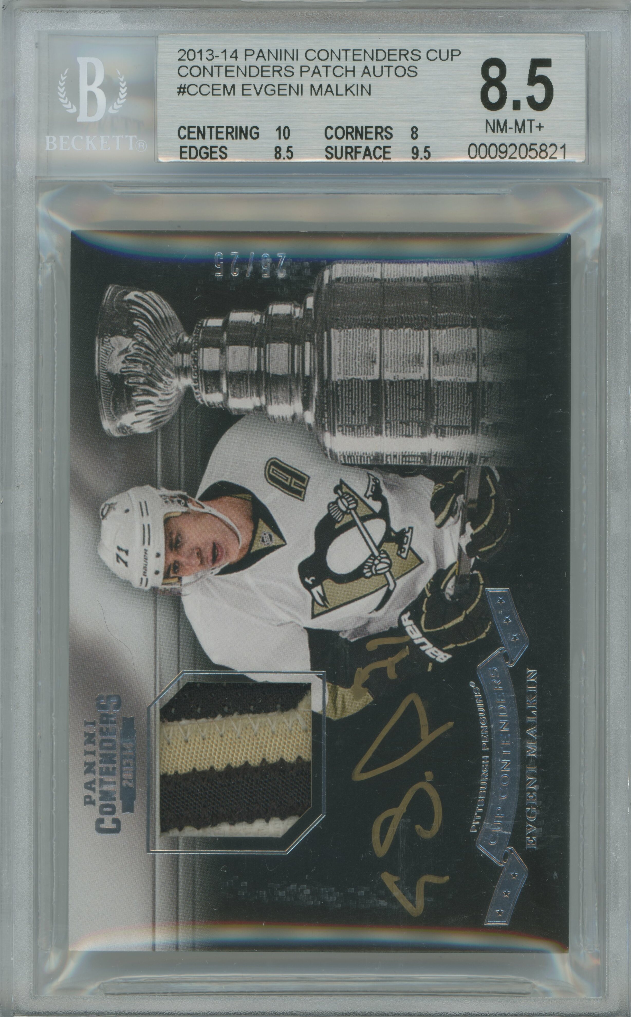 2013-14 Contenders Cup Contenders Patch Auto Evgeni Malkin BGS 8.5