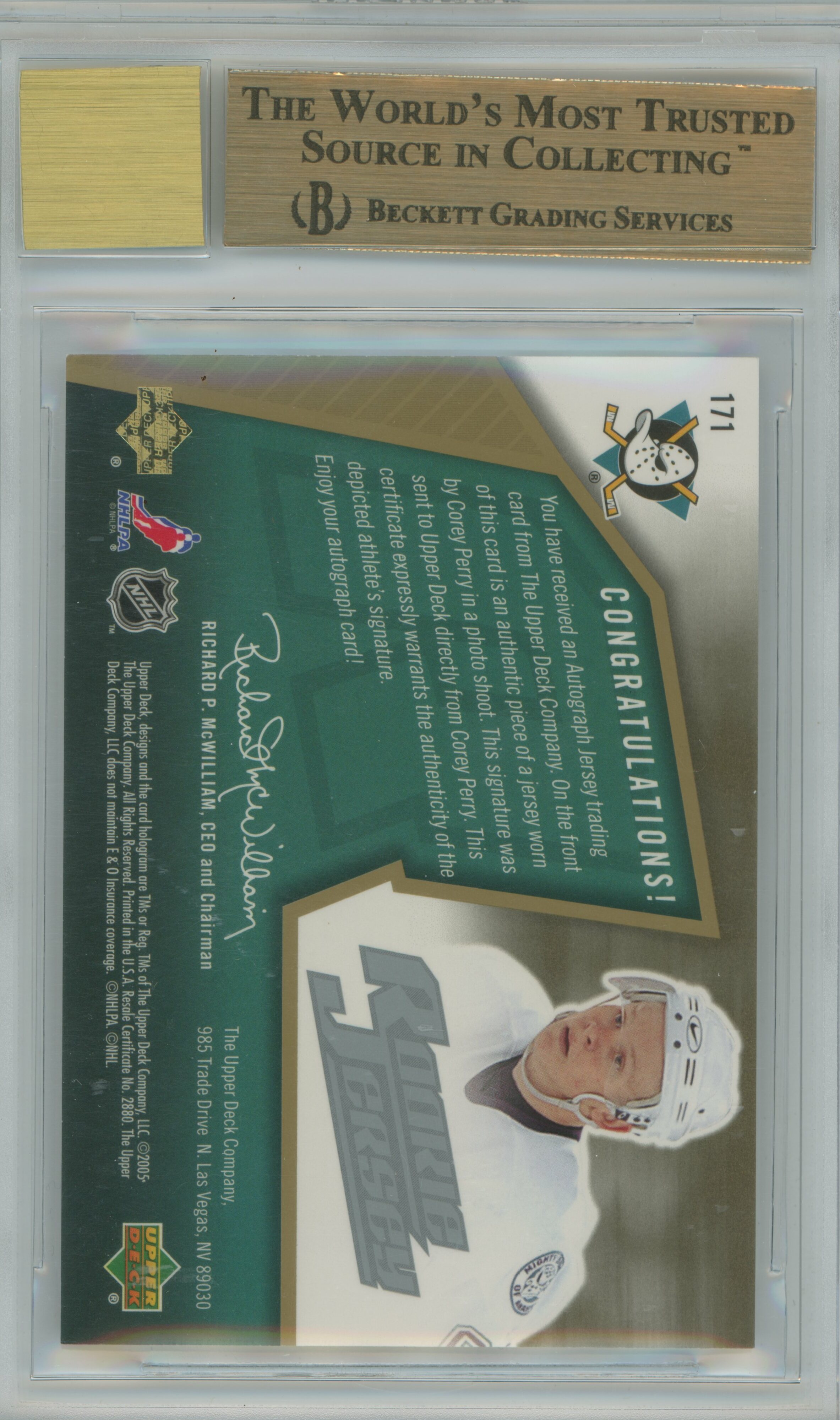 2005-06 SPx Jersey Auto RC Corey Perry BGS 9.5