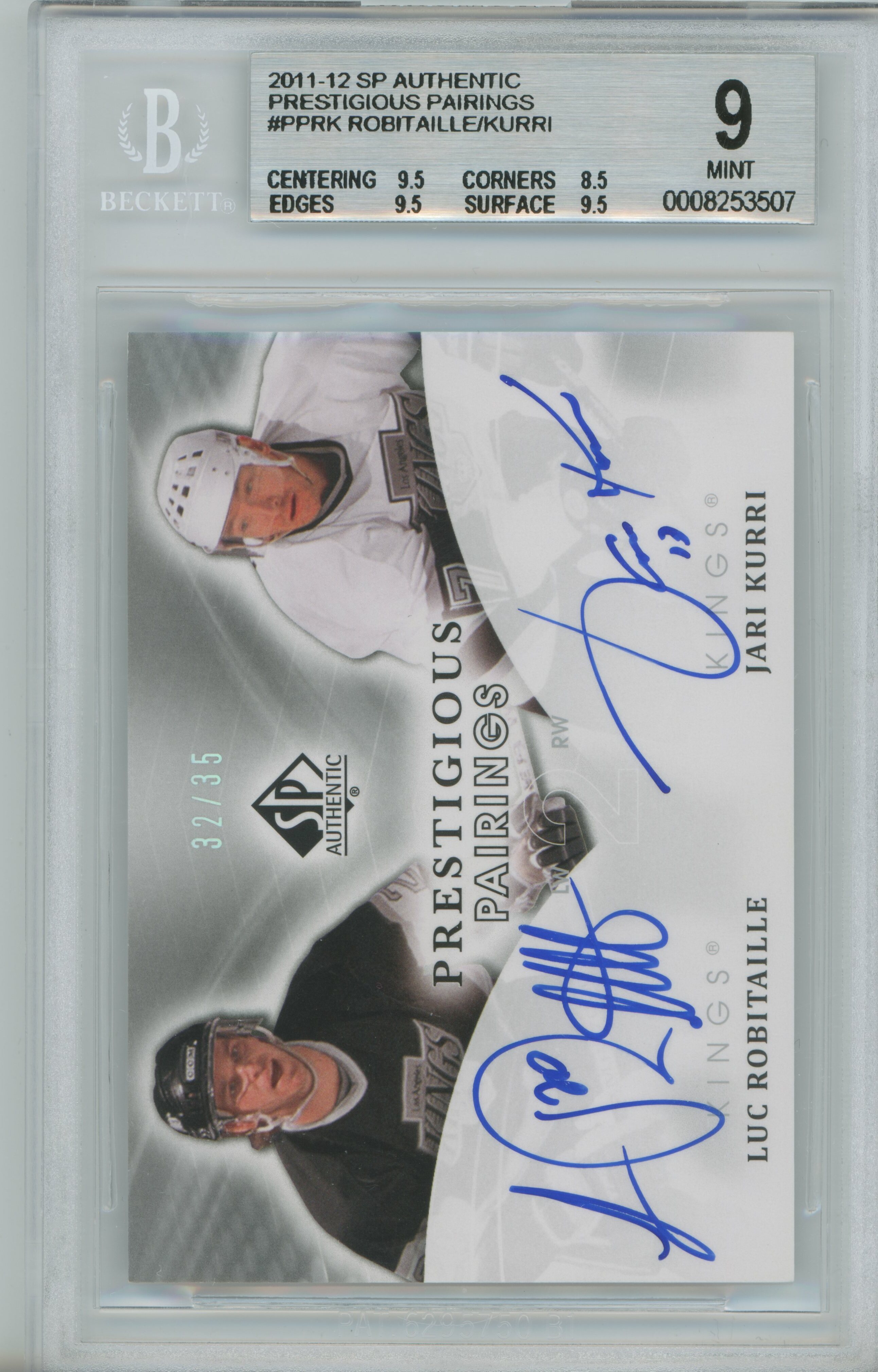 2011-12 SP Authentic Prestigious Pairings Auto Luc Robitaille Jari Kurri BGS 9