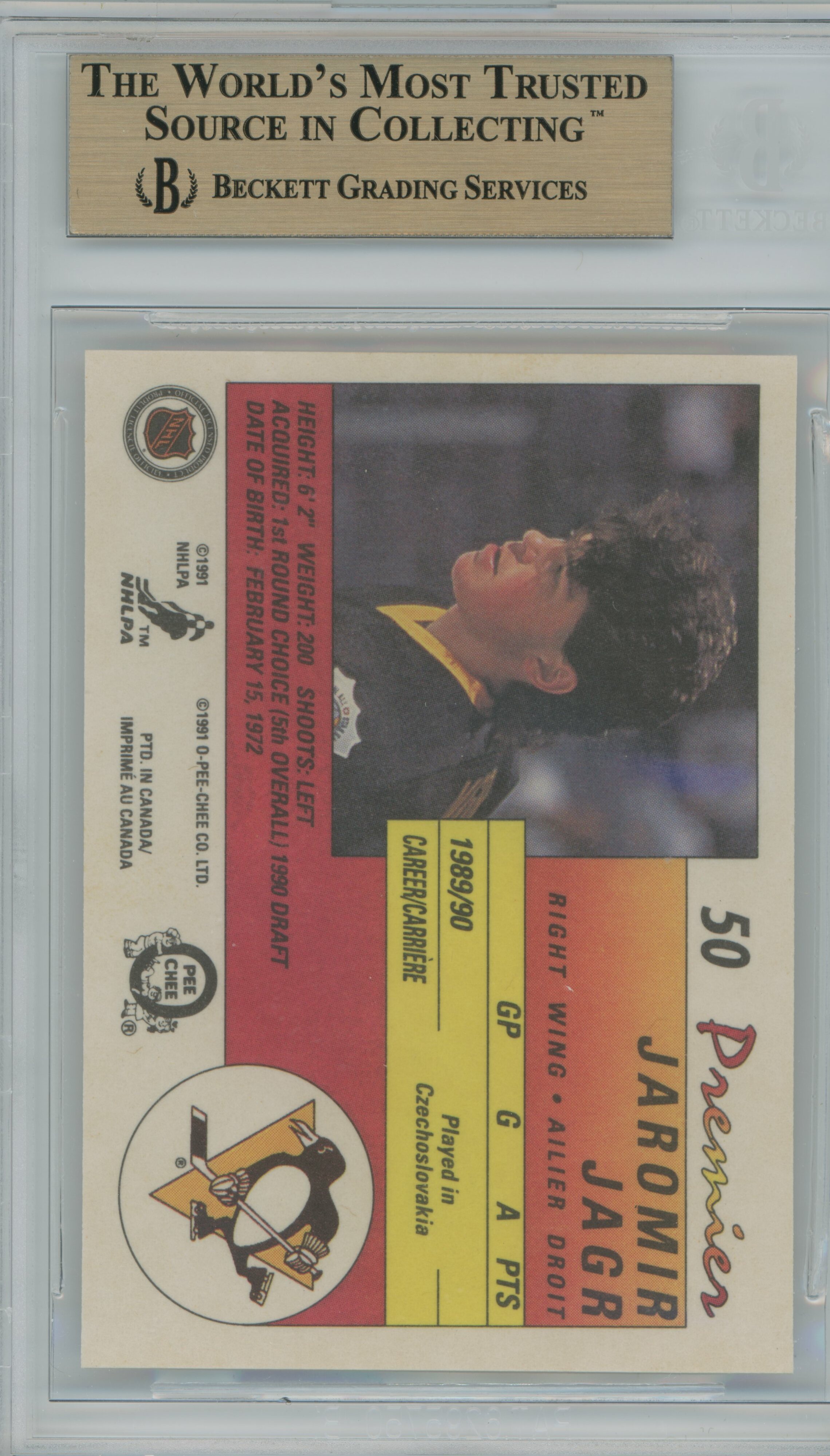 1990-91 O-Pee-Chee Premier Jaromir Jagr BGS 9.5