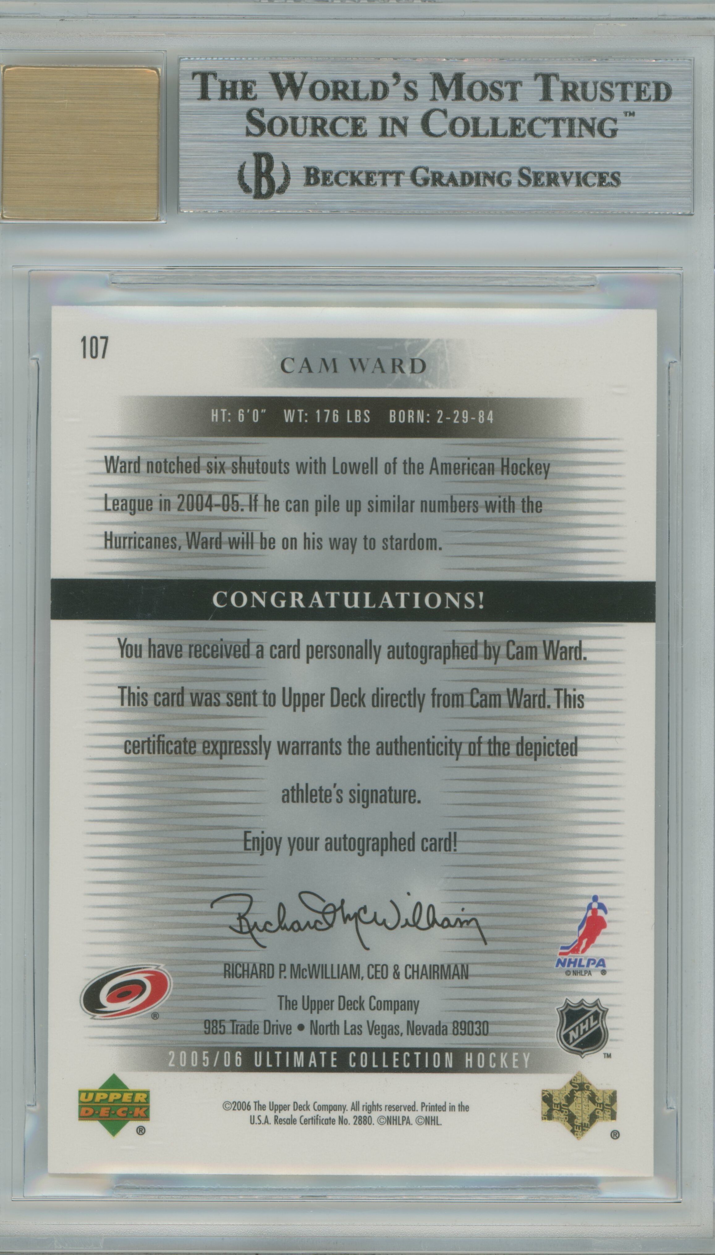 2005-06 Ultimate Collection Auto RC Cam Ward BGS 9