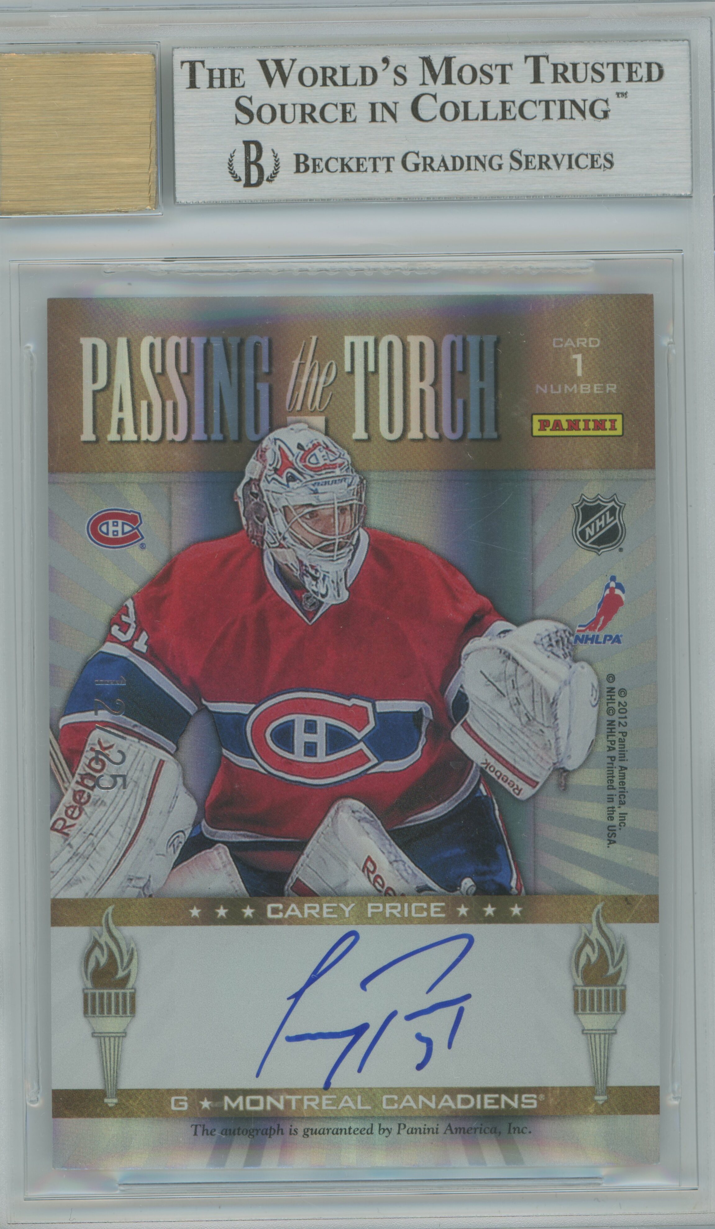 2011-12 Elite Passing the Torch Auto Patrick Roy Carey Price BGS 9