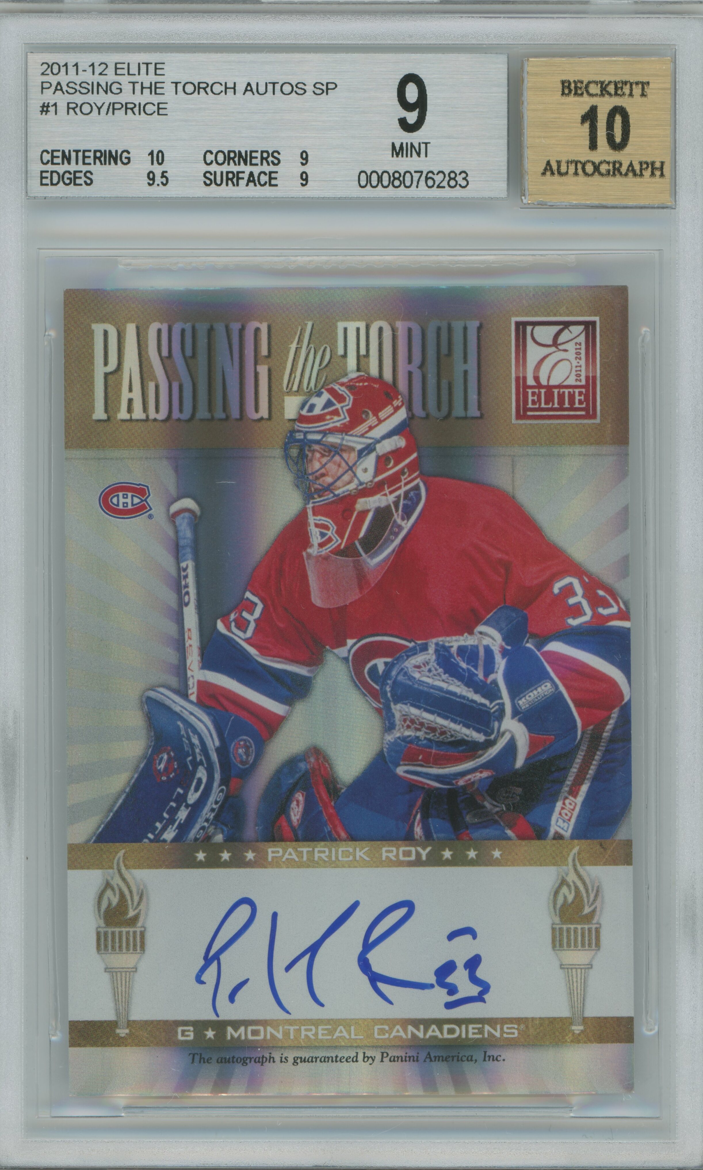 2011-12 Elite Passing the Torch Auto Patrick Roy Carey Price BGS 9