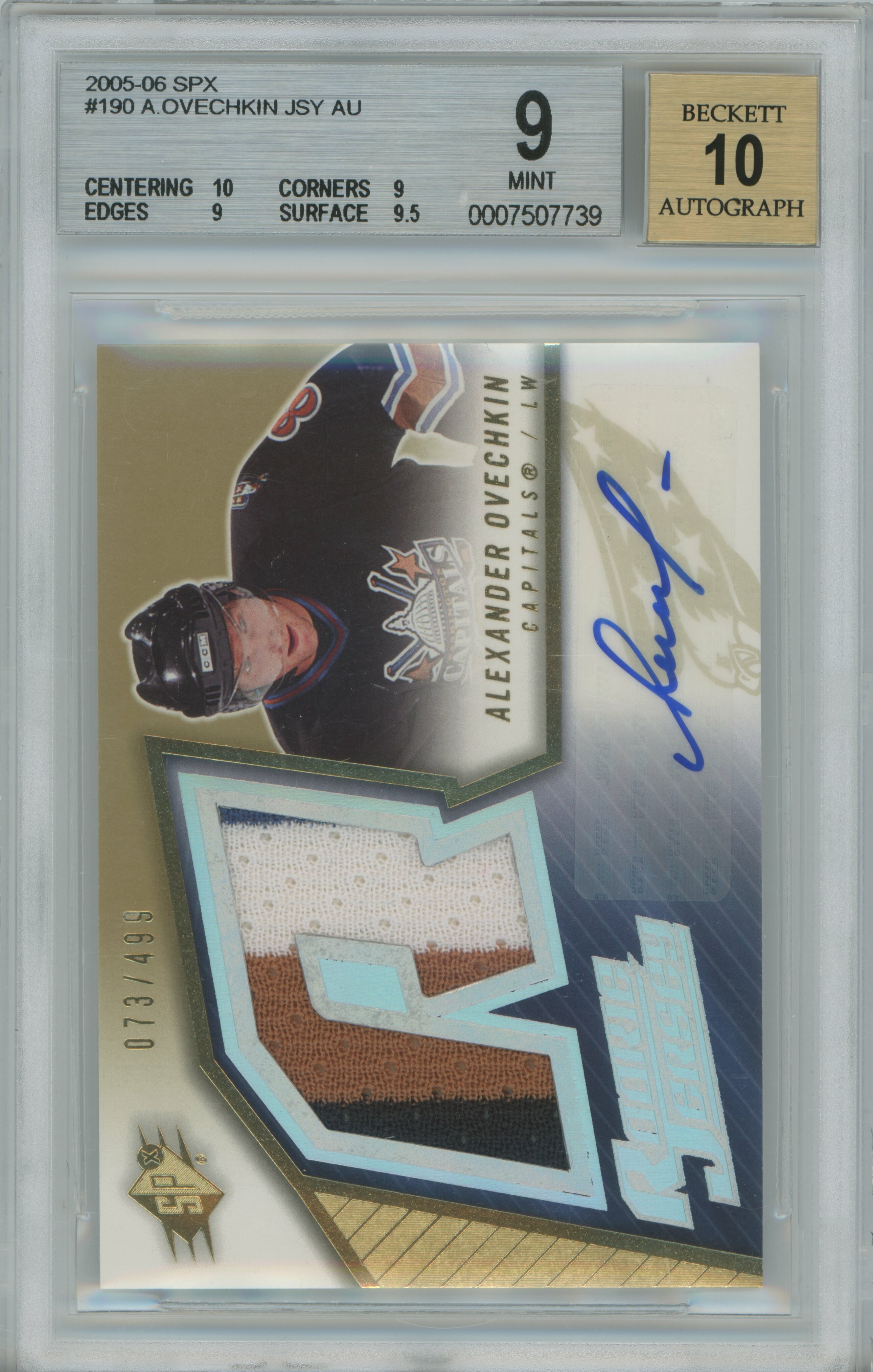 2005-06 SPx Jersey Auto RC Alexander Ovechkin BGS 9