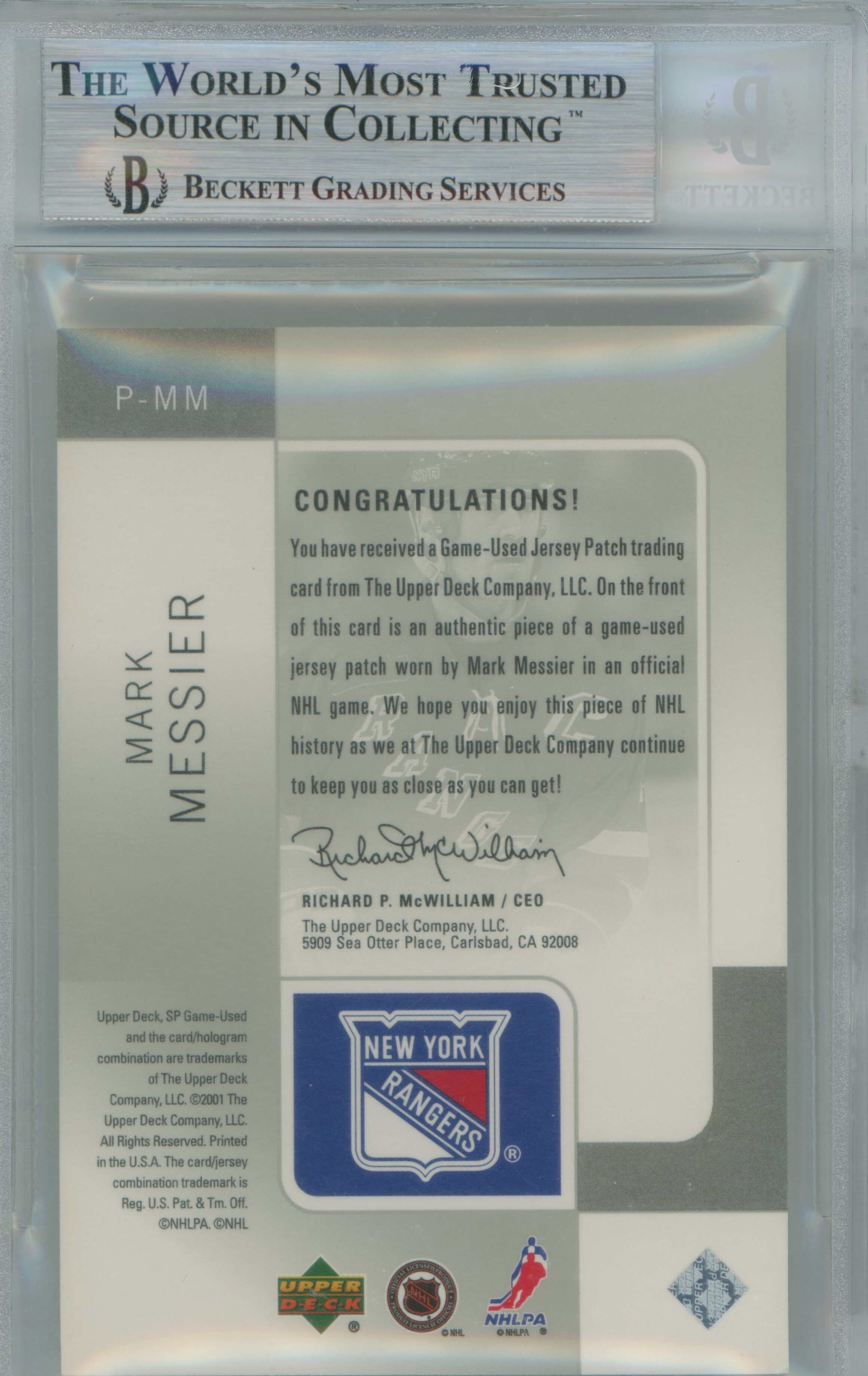 2000-01 SP Game-Used Tools of the Game Patch Mark Messier BGS 9