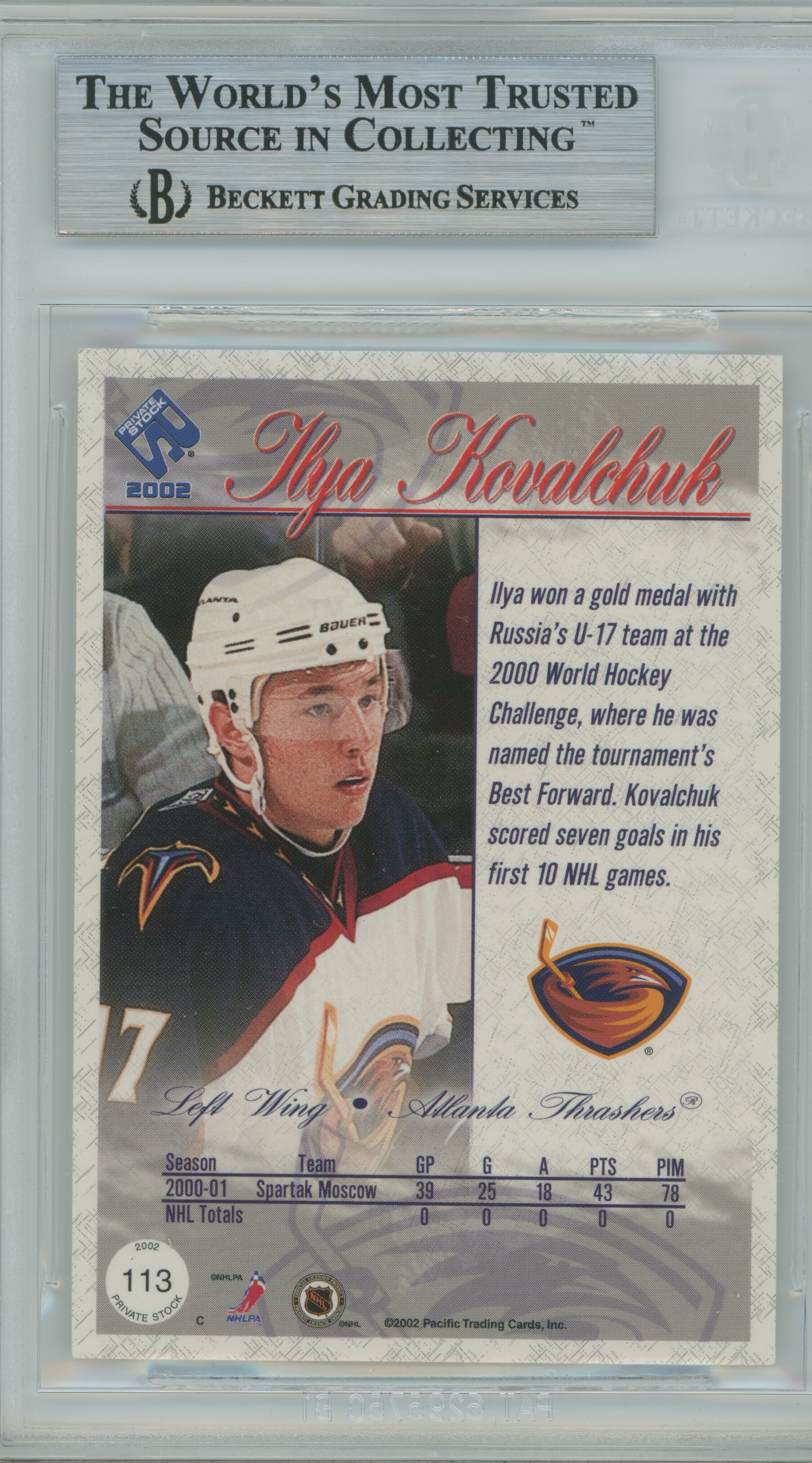 2001-02 Private Stock Premiere Date RC Ilya Kovalchuk BGS 9