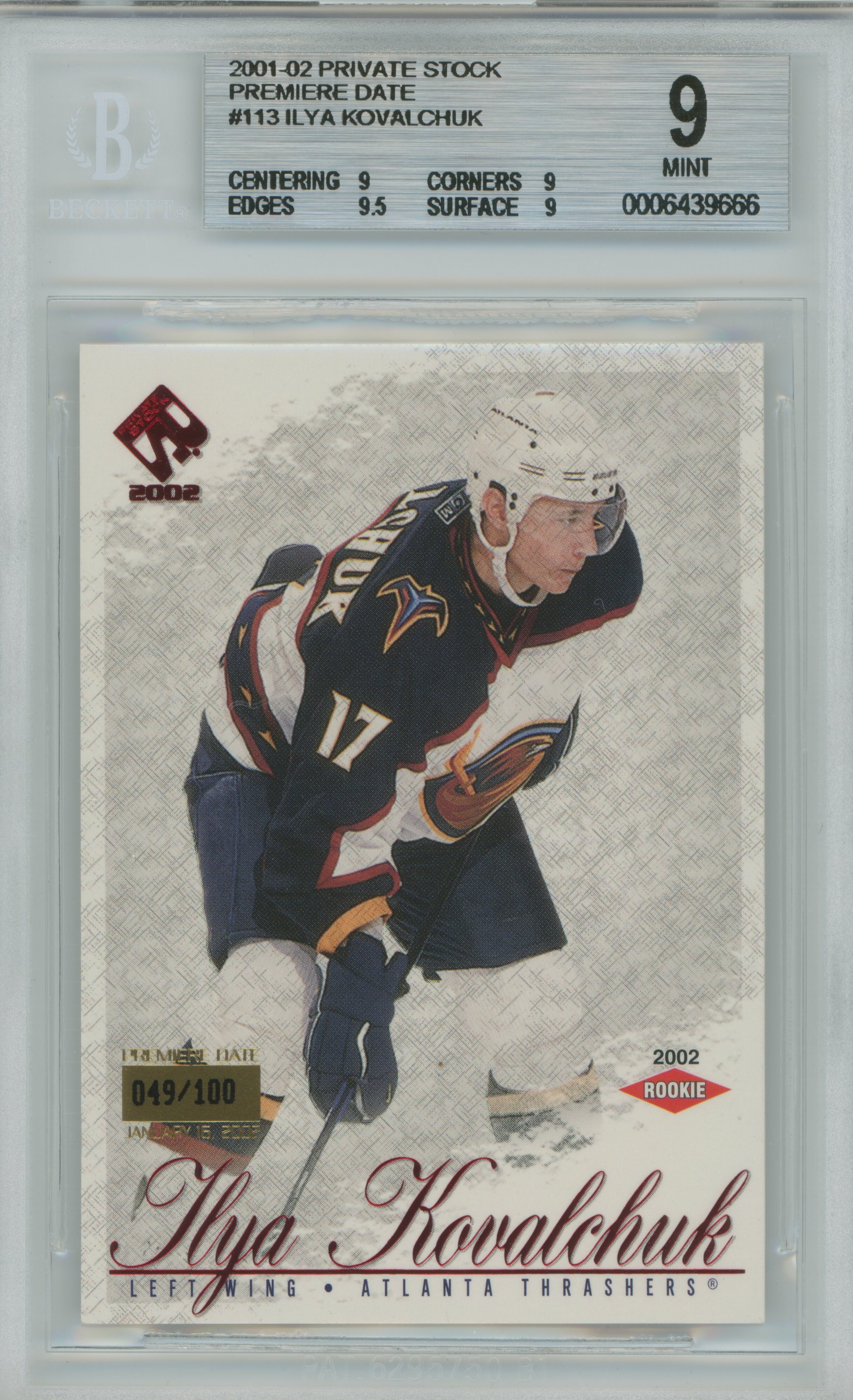 2001-02 Private Stock Premiere Date RC Ilya Kovalchuk BGS 9