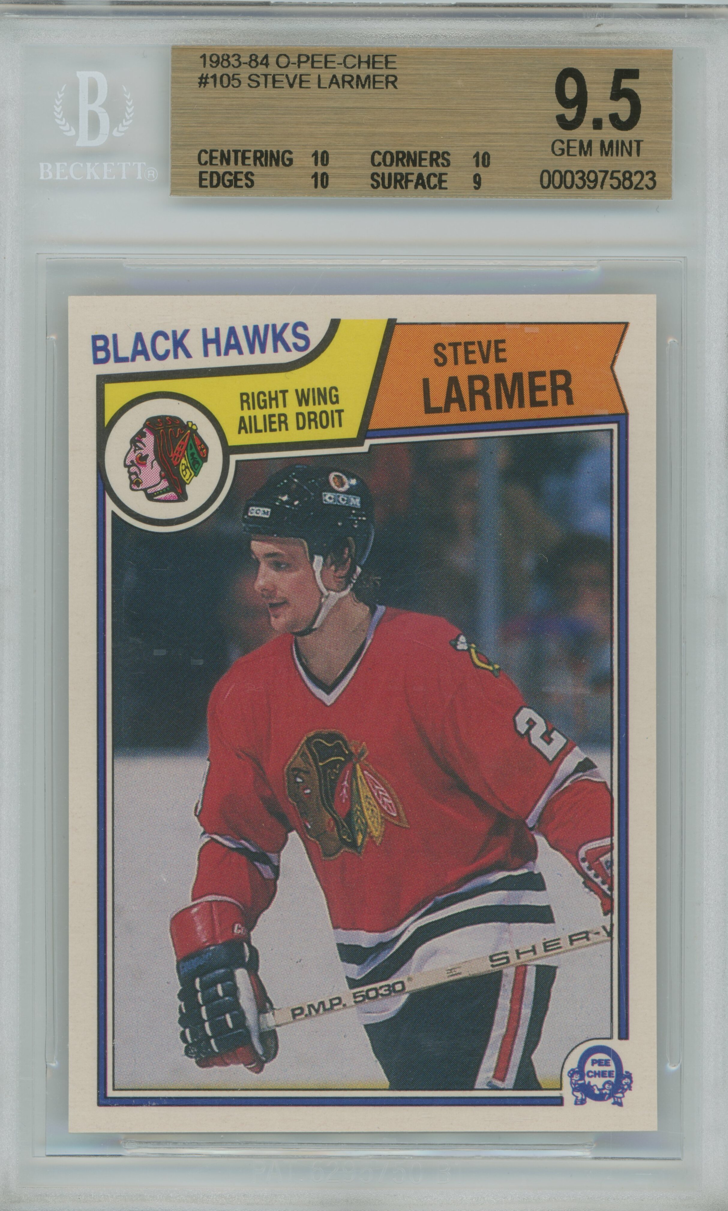 1983-84 O-Pee-Chee RC Steve Larmer BGS 9.5