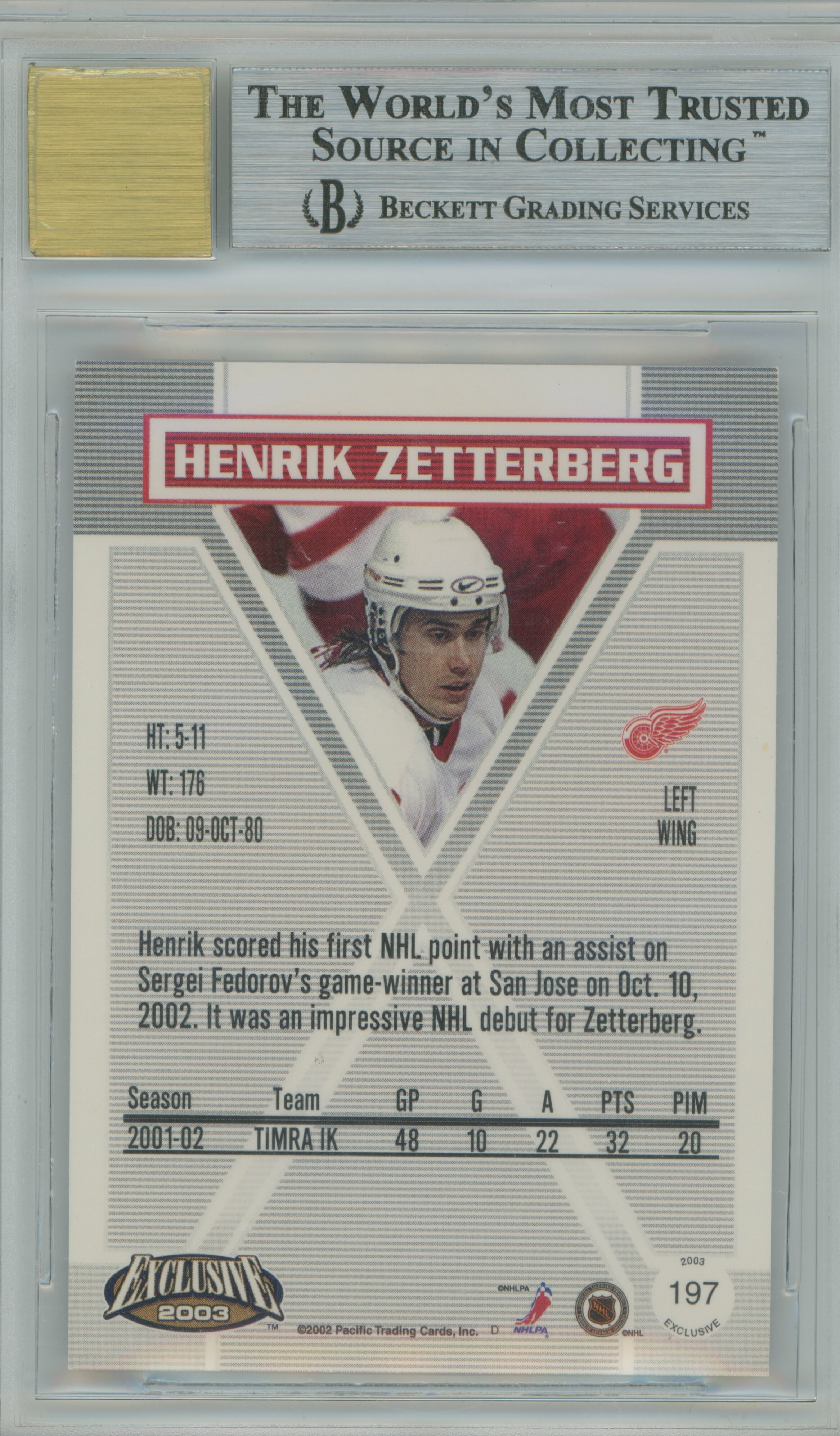 2002-03 Exclusive Auto RC Henrik Zetterberg BGS 9