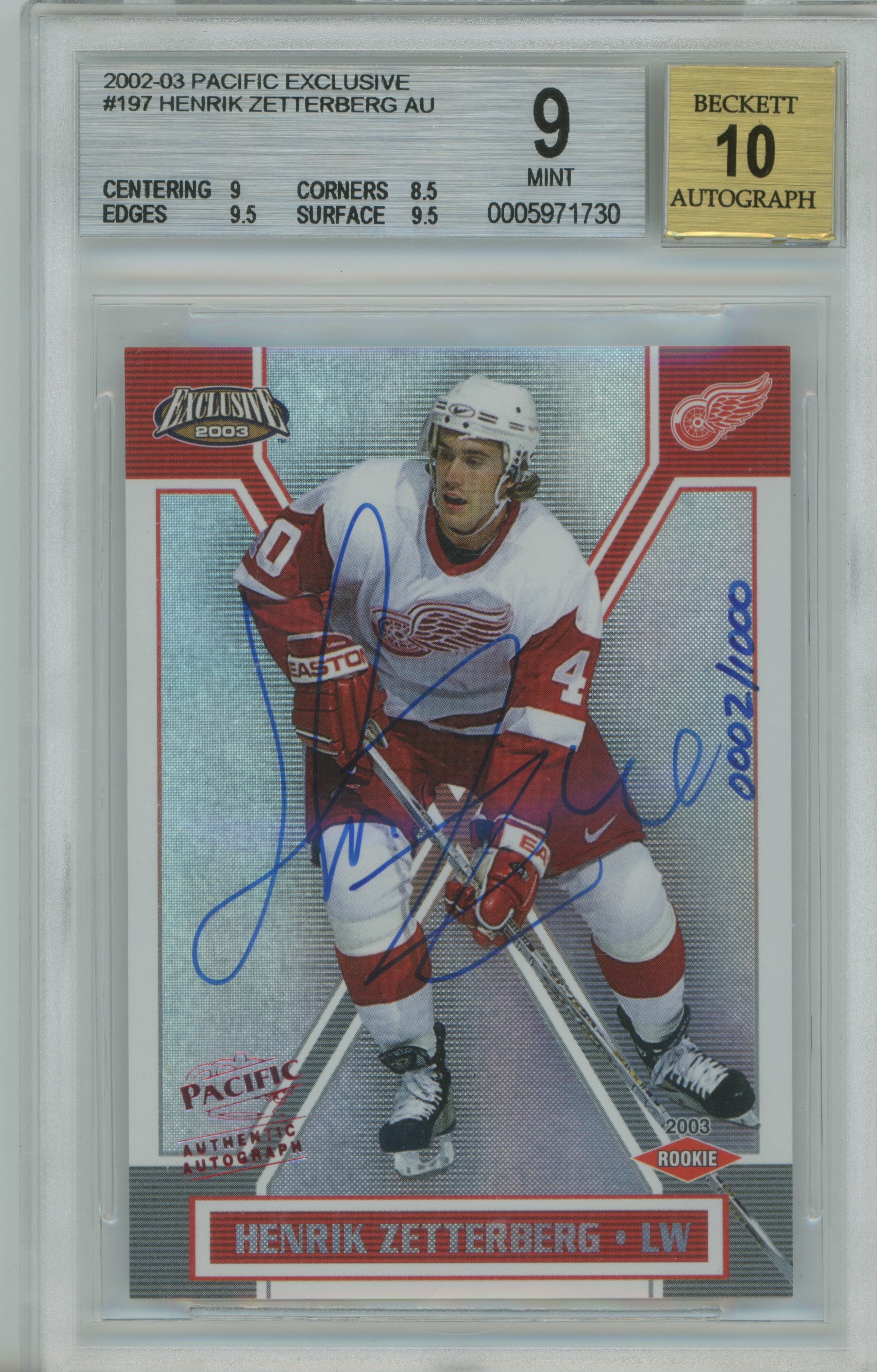 2002-03 Exclusive Auto RC Henrik Zetterberg BGS 9