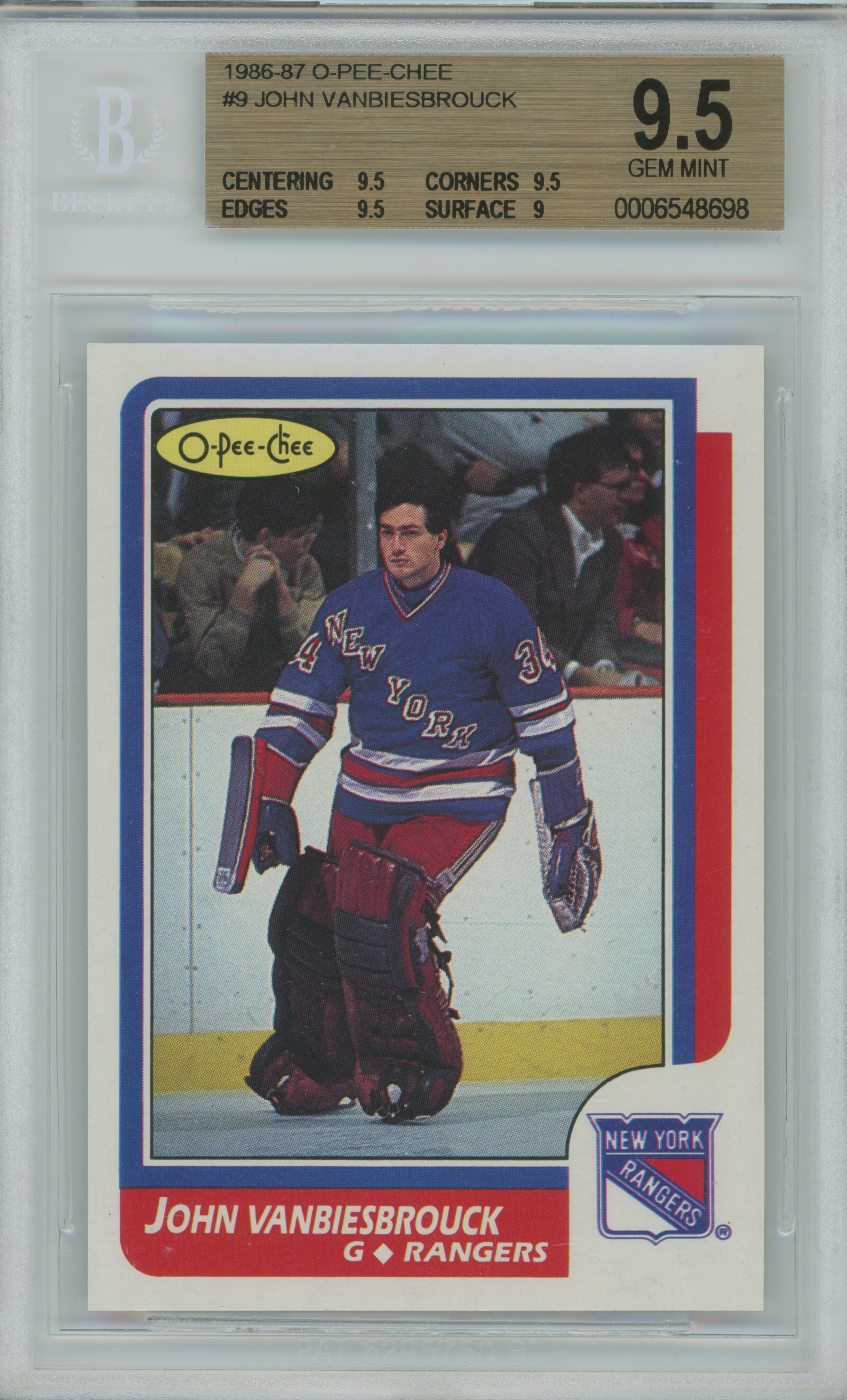 1986-87 O-Pee-Chee John Vanbiesbrouck BGS 9.5