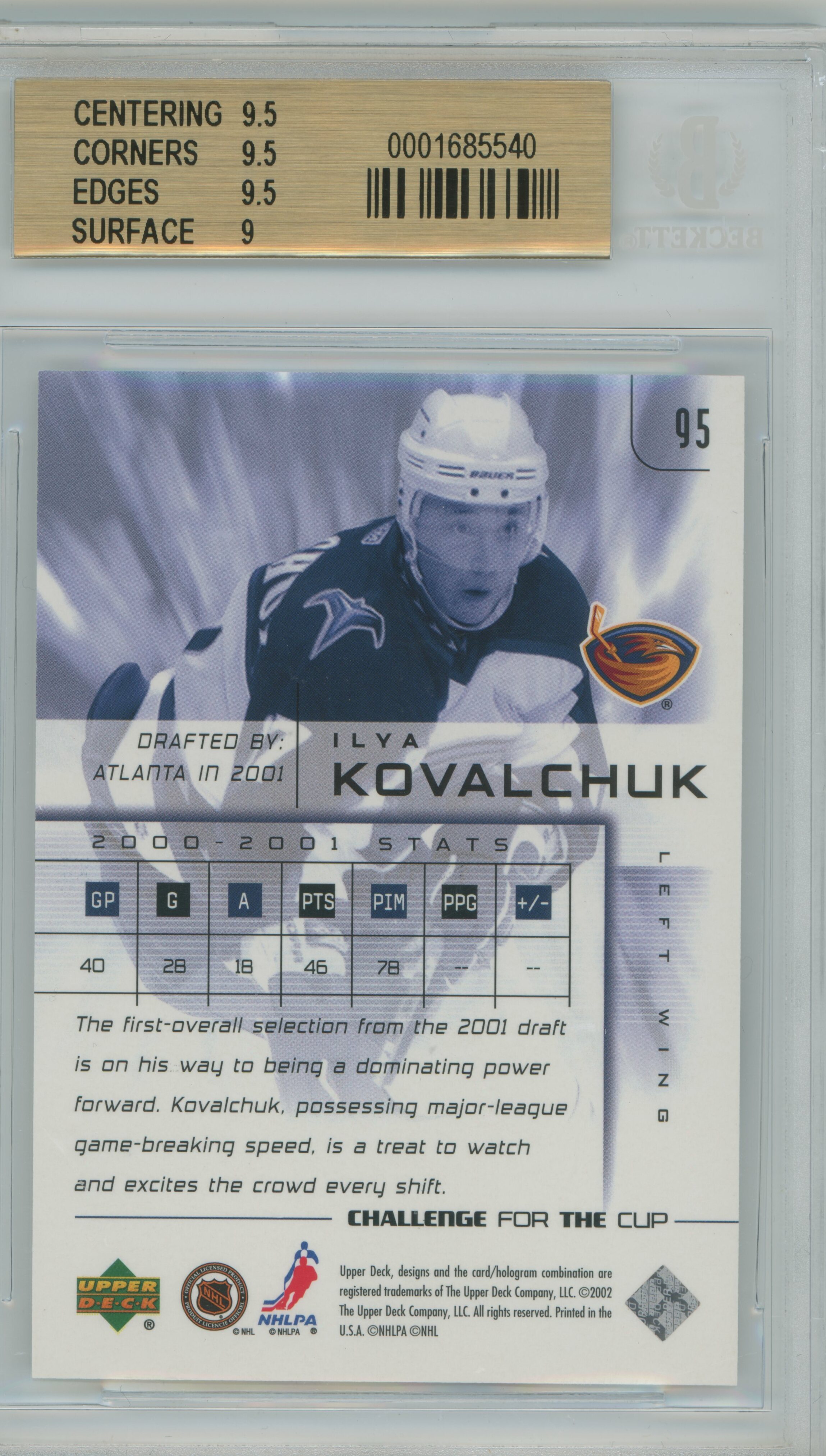 2001-02 Challenge for the Cup RC Ilya Kovalchuk BGS 9.5