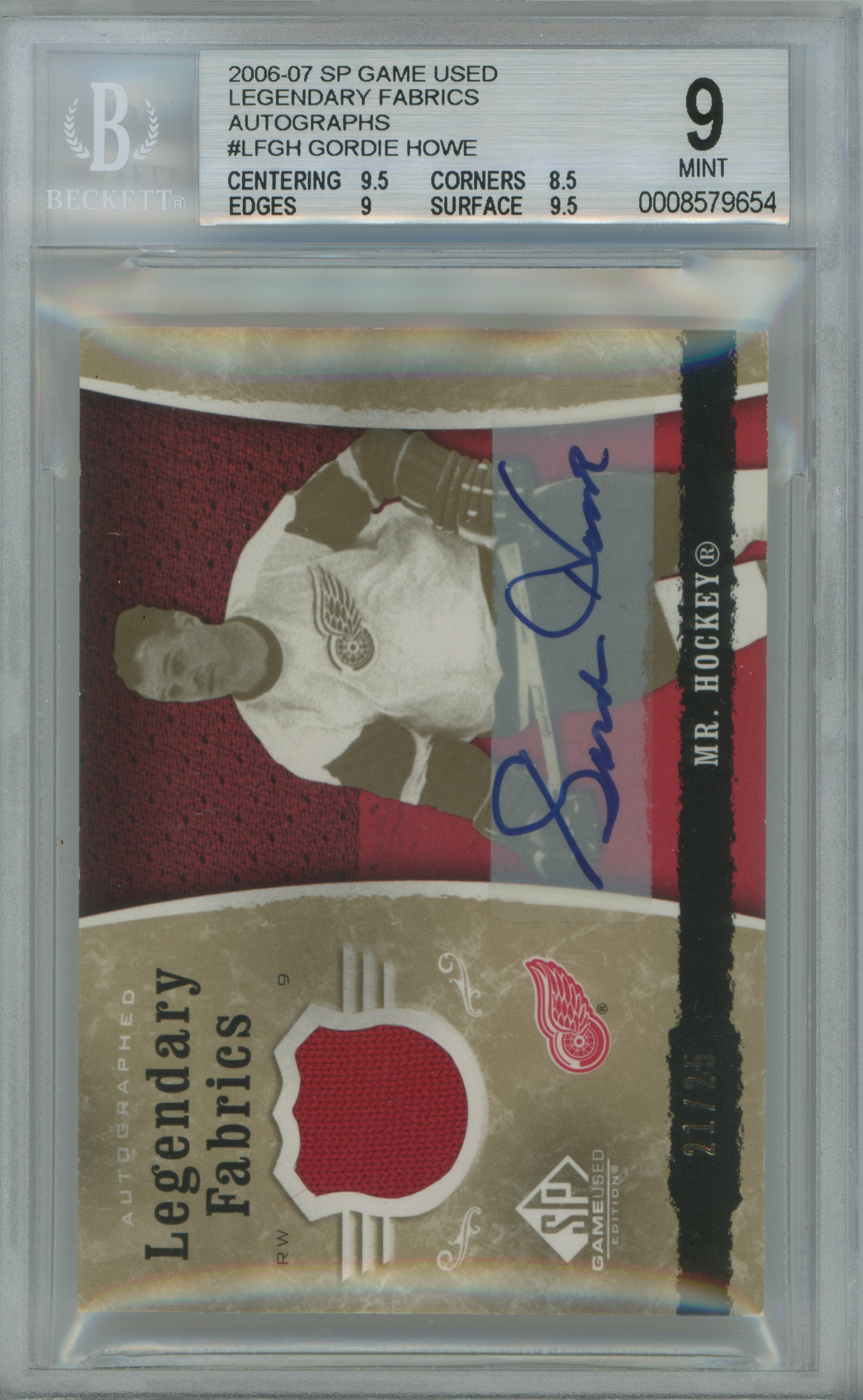 2006-07 SP Game Used Legendary Fabrics Jersey Auto Gordie Howe BGS 9