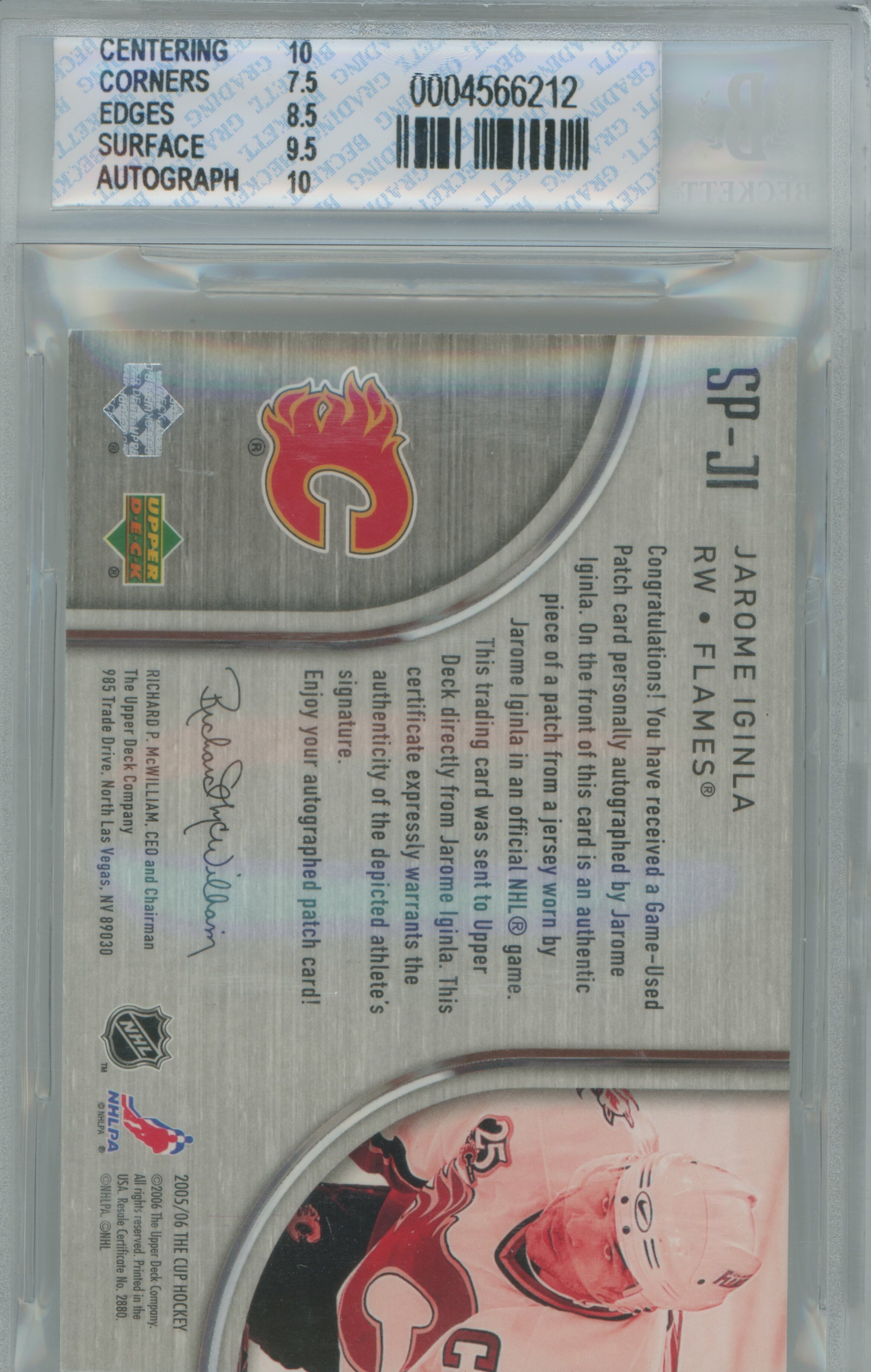 2005-06 The Cup Signature Patch Auto /75 Jarome Iginla BGS 8