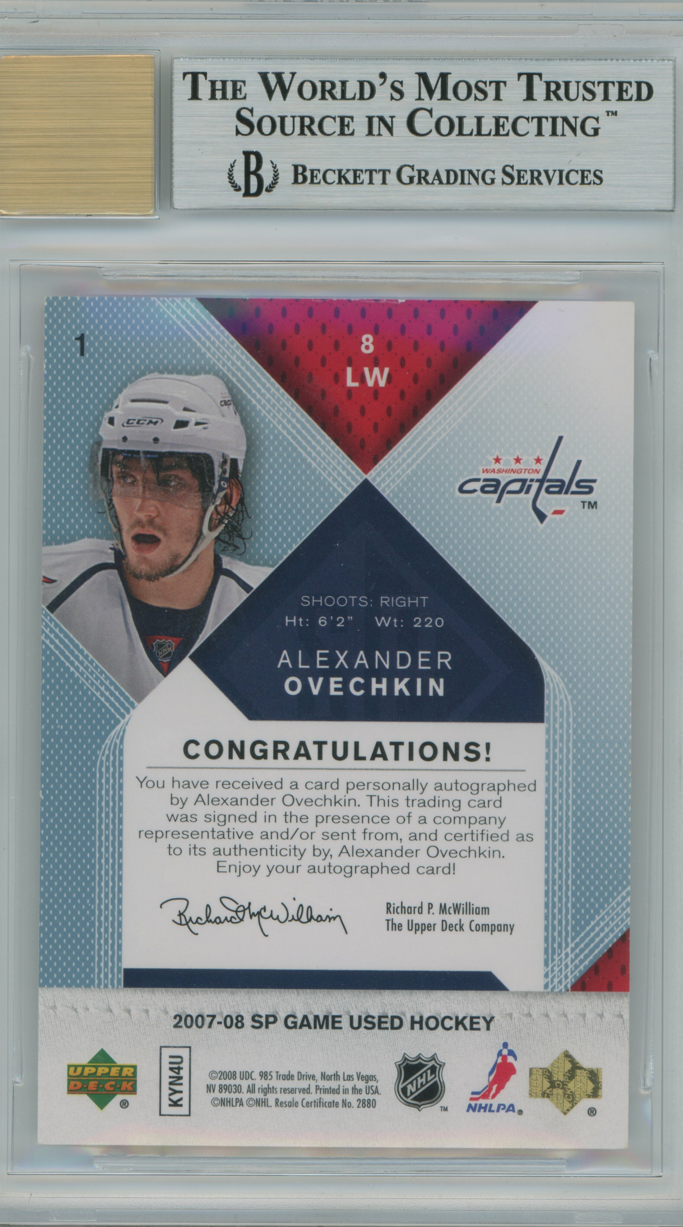 2007-08 SP Game Used Auto Alex Ovechkin BGS 9