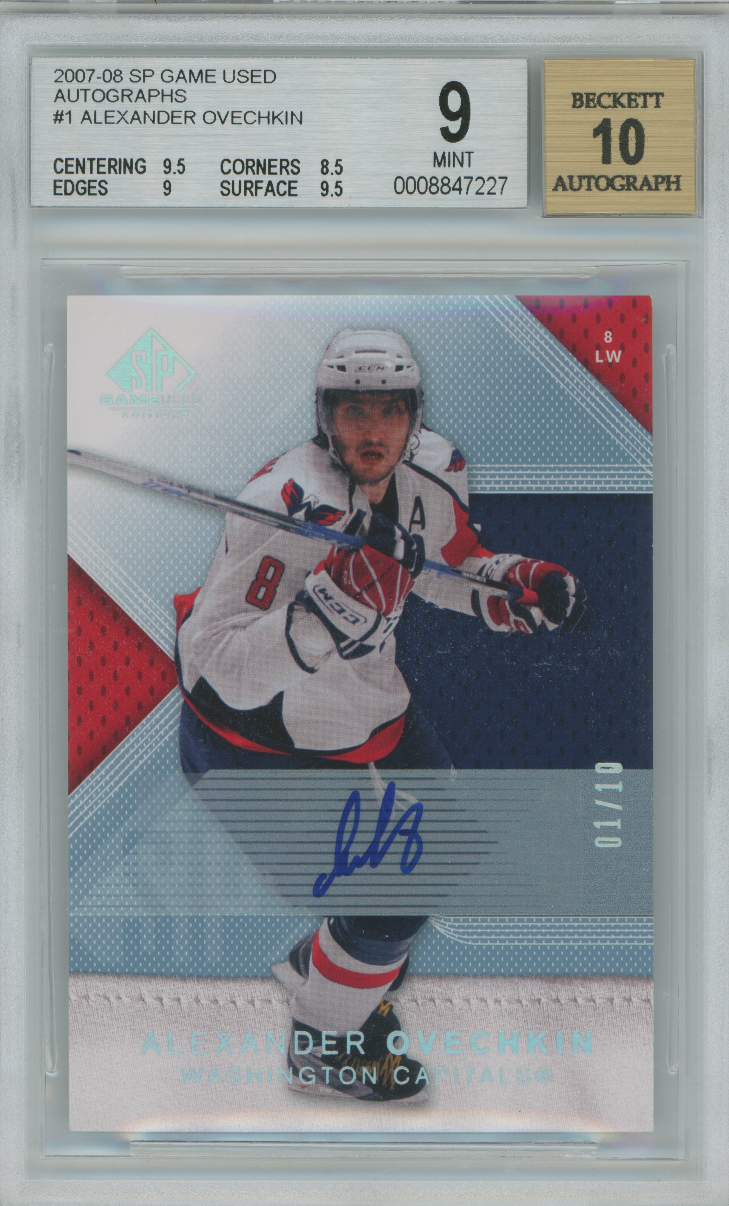 2007-08 SP Game Used Auto Alex Ovechkin BGS 9