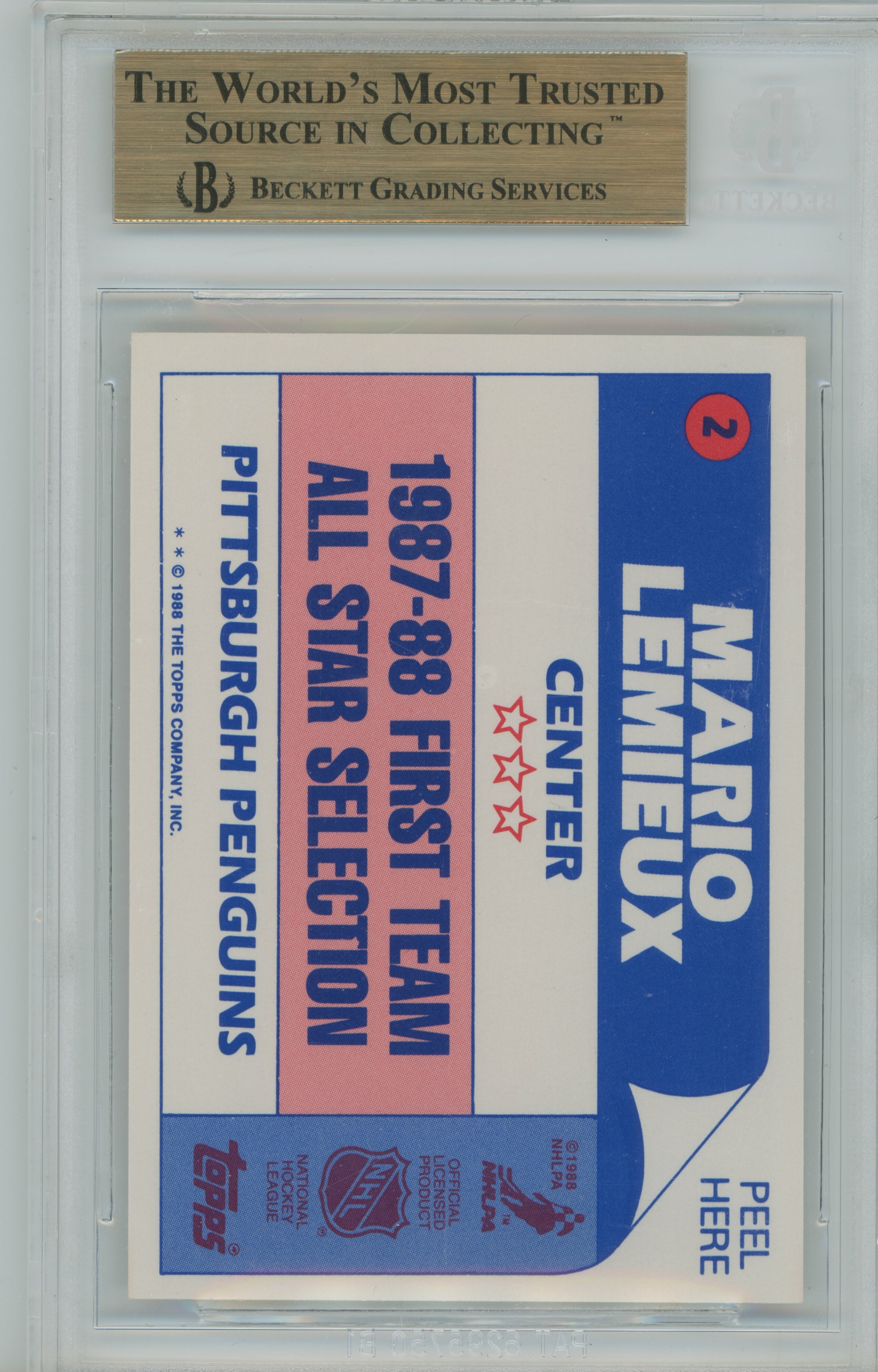 1988-89 Topps Sticker Inserts Mario Lemieux BGS 9.5