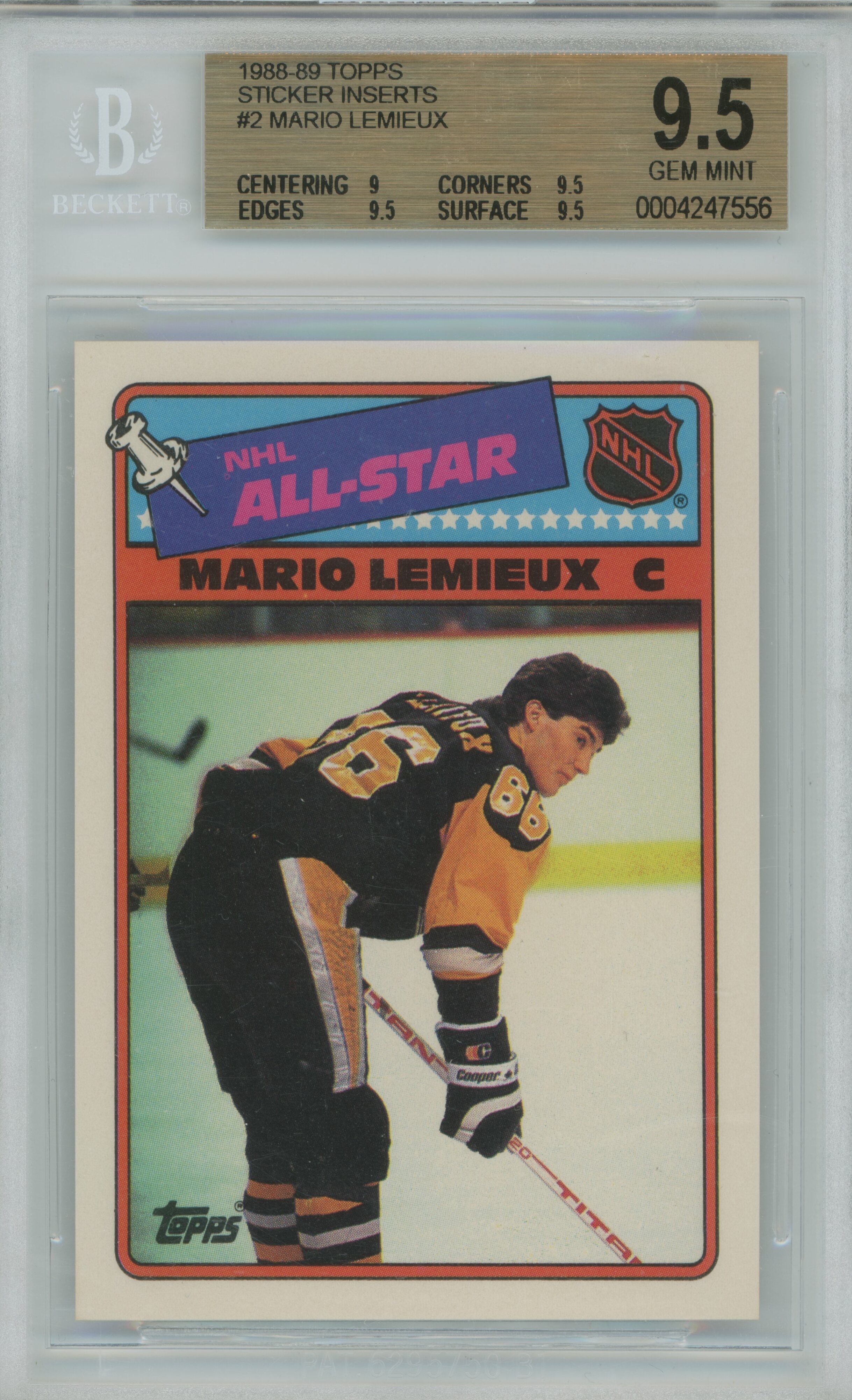 1988-89 Topps Sticker Inserts Mario Lemieux BGS 9.5