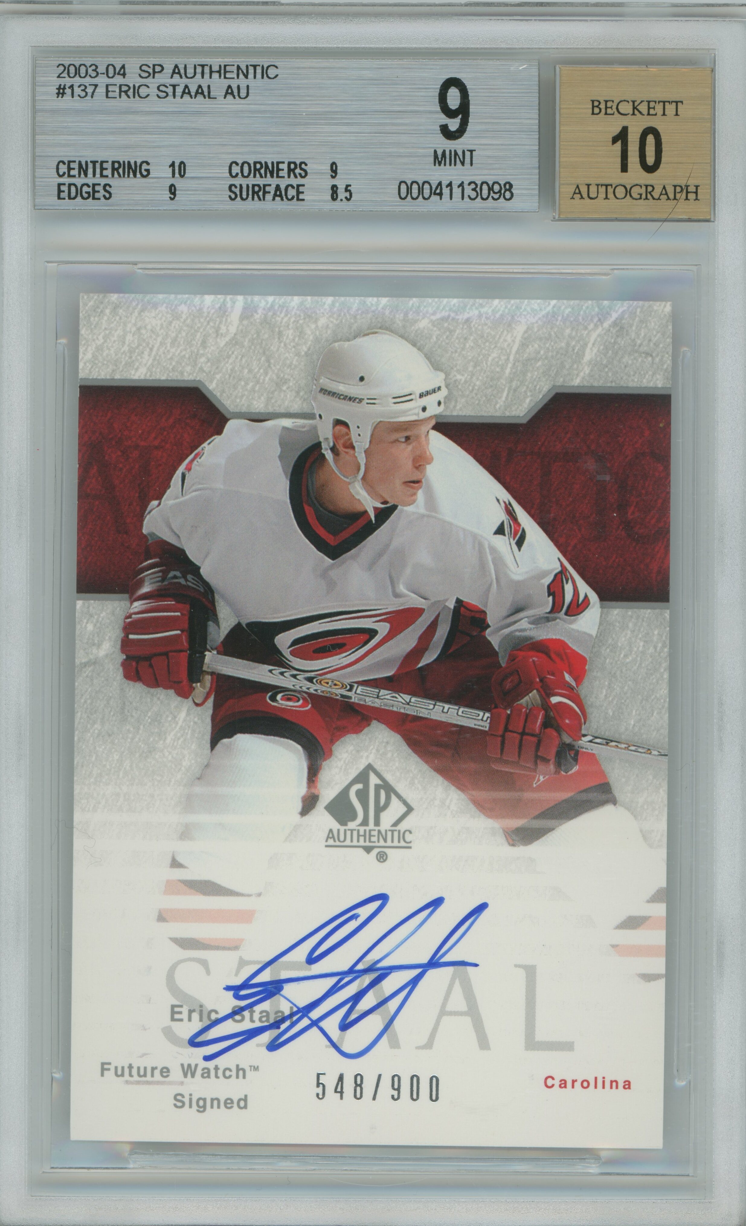 2003-04 SP Authentic Eric Staal RC Auto BGS 9