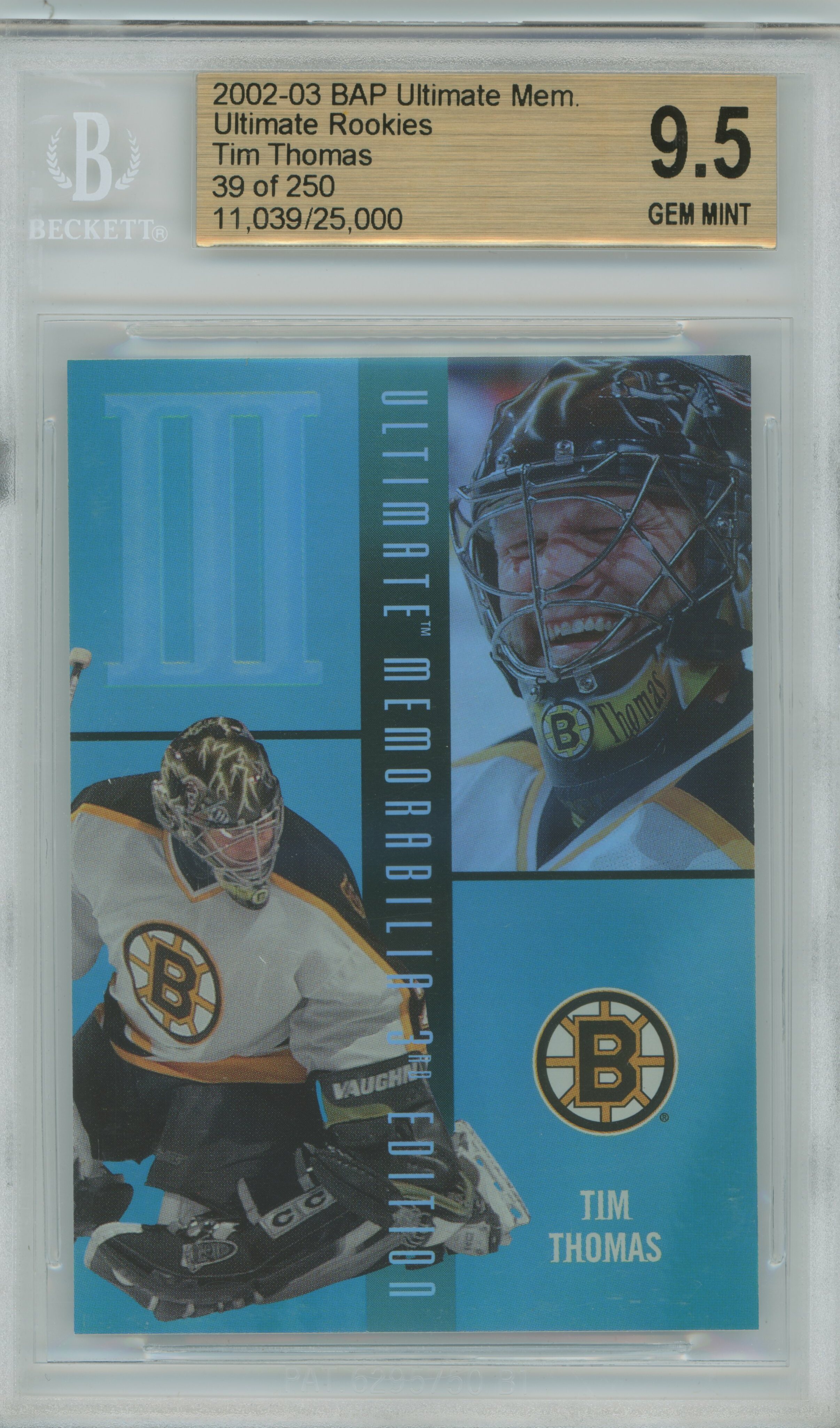 2002-03 BAP Ultimate Memorabilia RC Tim Thomas BGS 9.5