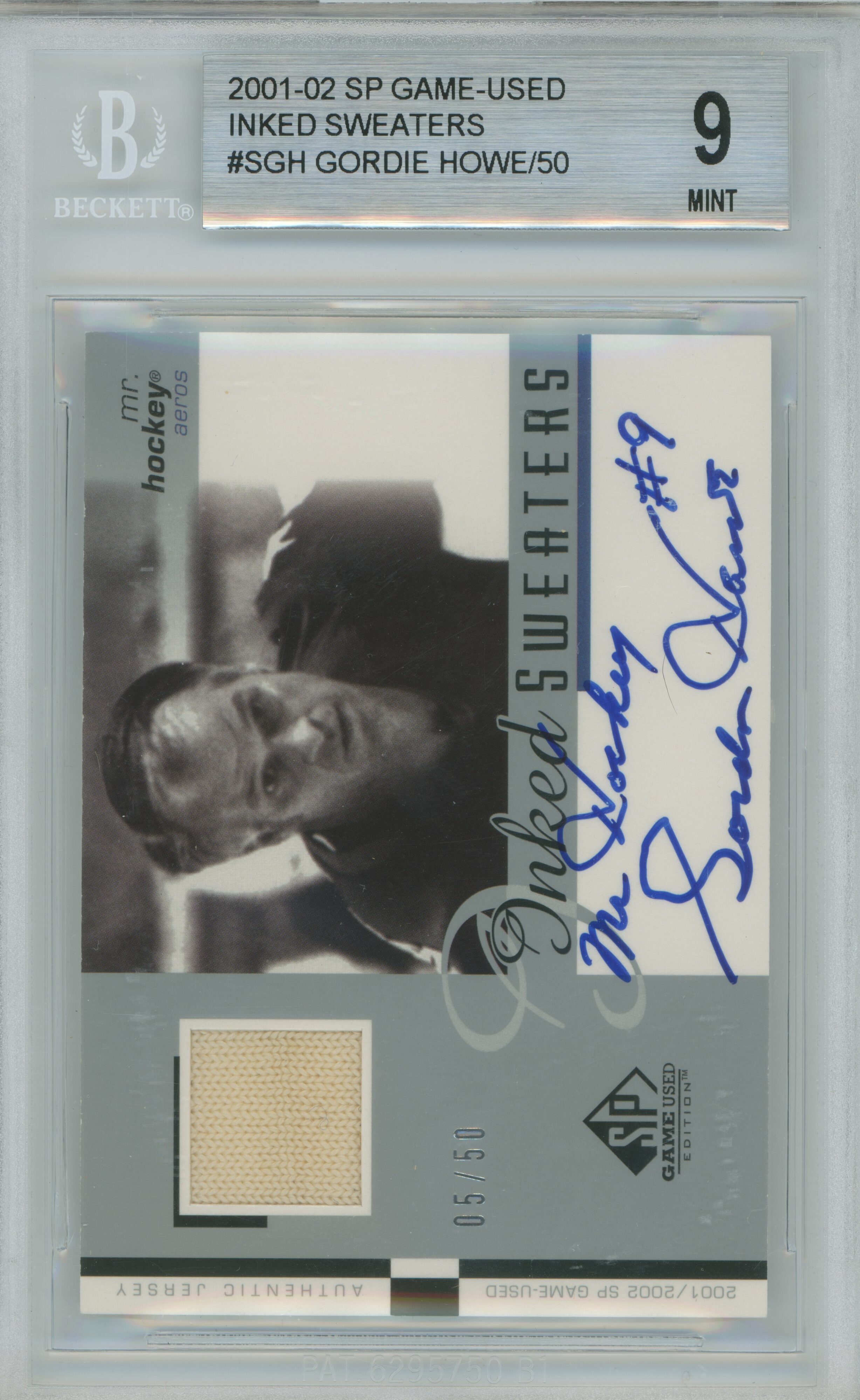 2001-02 SP Game Used Inked Sweaters Gordie Howe Jersey Auto BGS 9