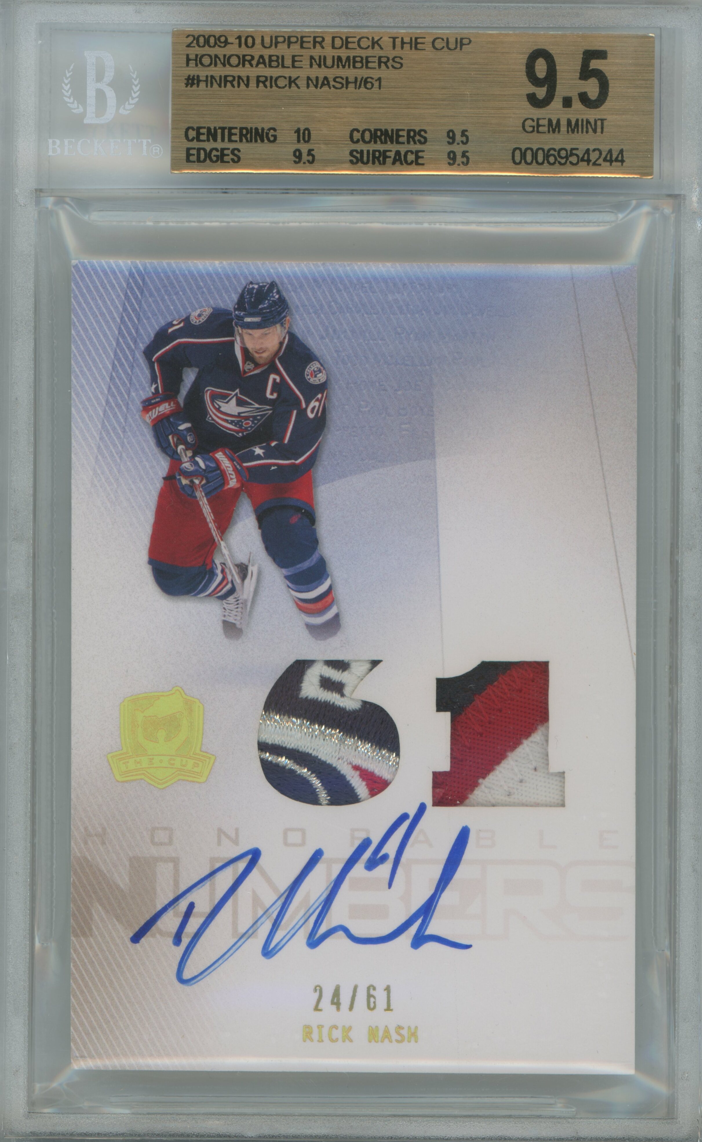 2009-10 The Cup Honorable Numbers Rick Nash Patch Auto BGS 9.5
