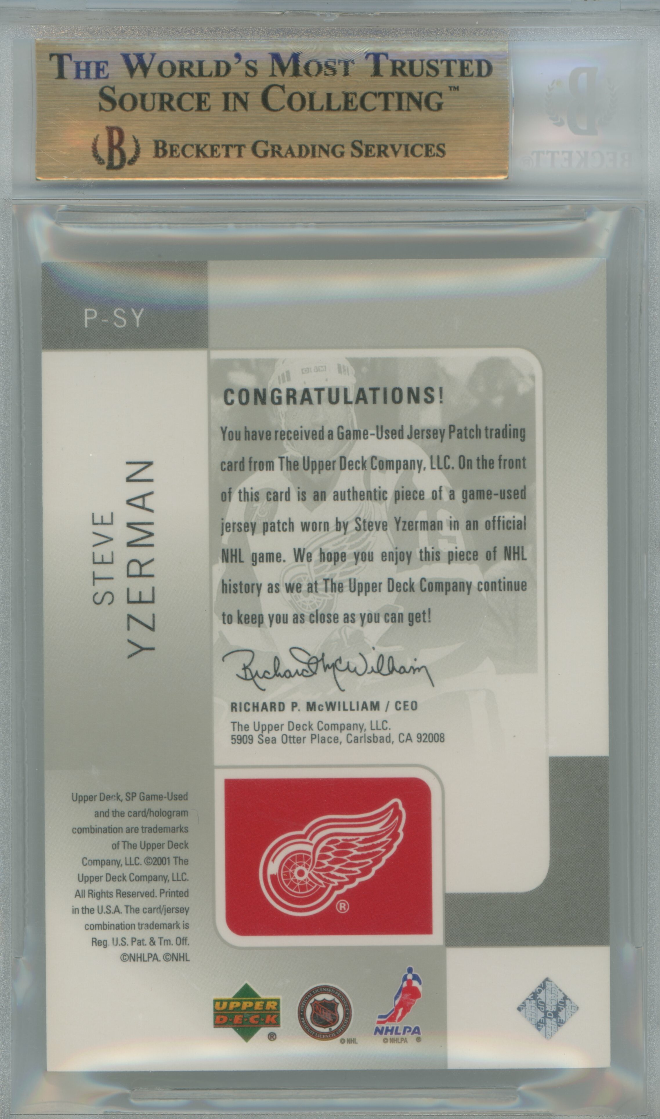 2000-01 SP Game Used Tools of the Game Patch Steve Yzerman BGS 9.5