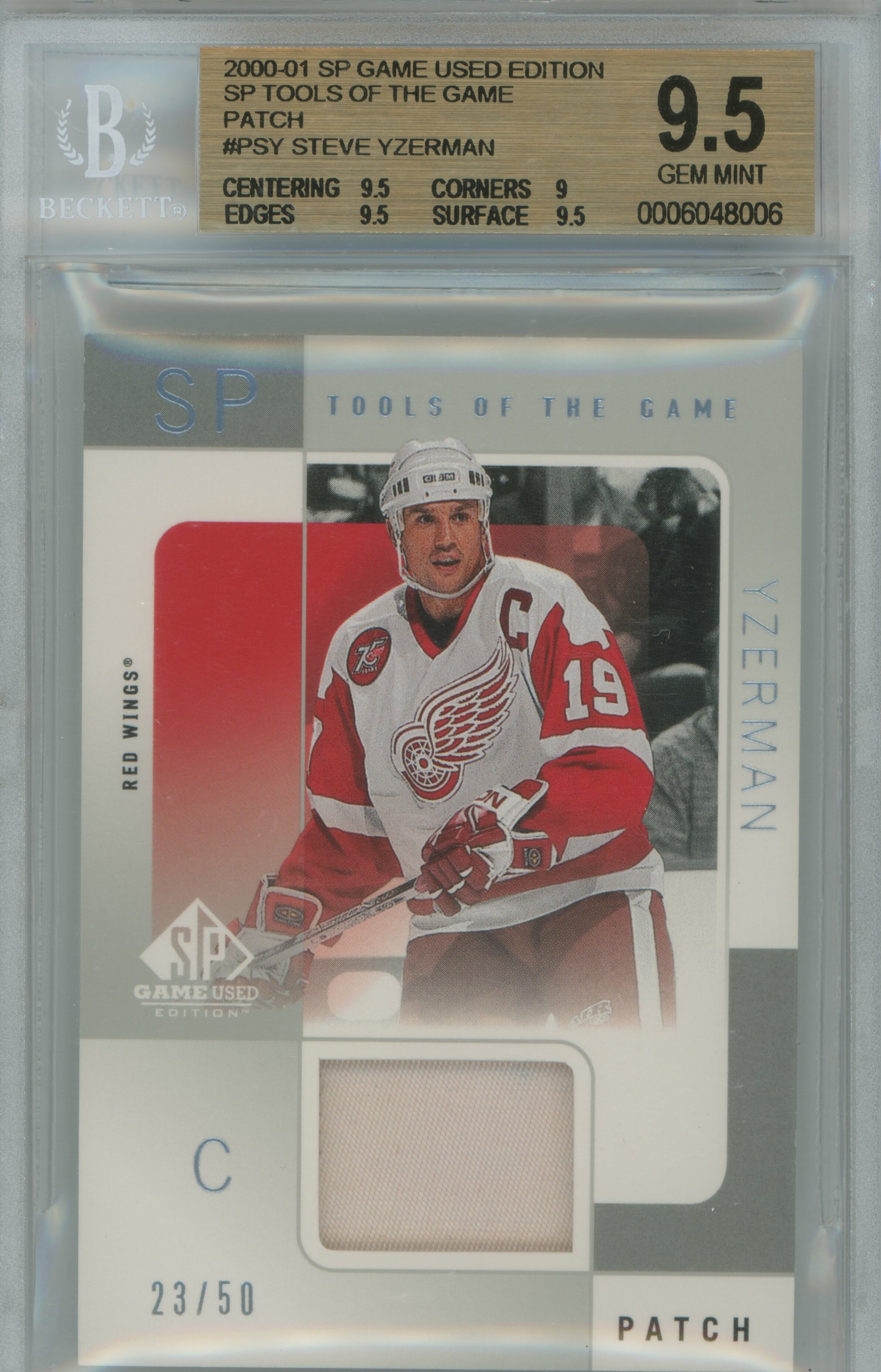 2000-01 SP Game Used Tools of the Game Patch Steve Yzerman BGS 9.5