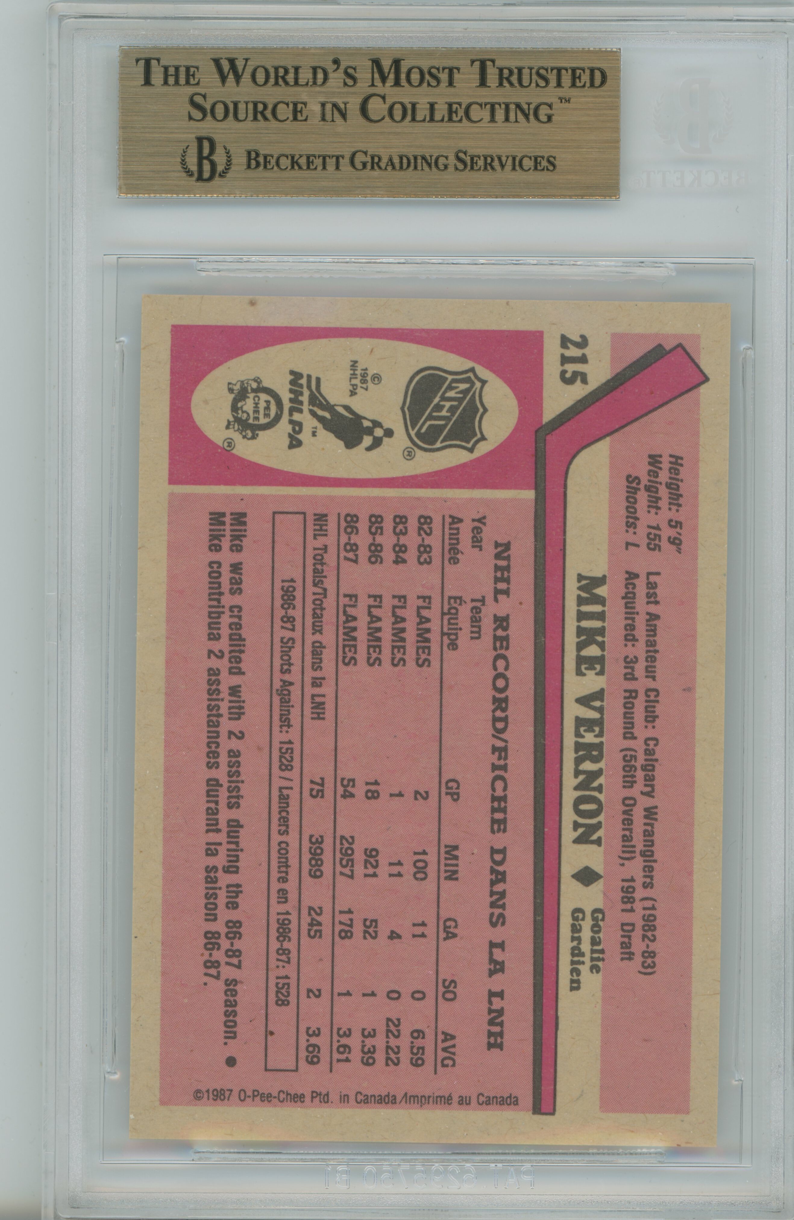 1987-88 O-Pee-Chee RC Mike Vernon BGS 9.5
