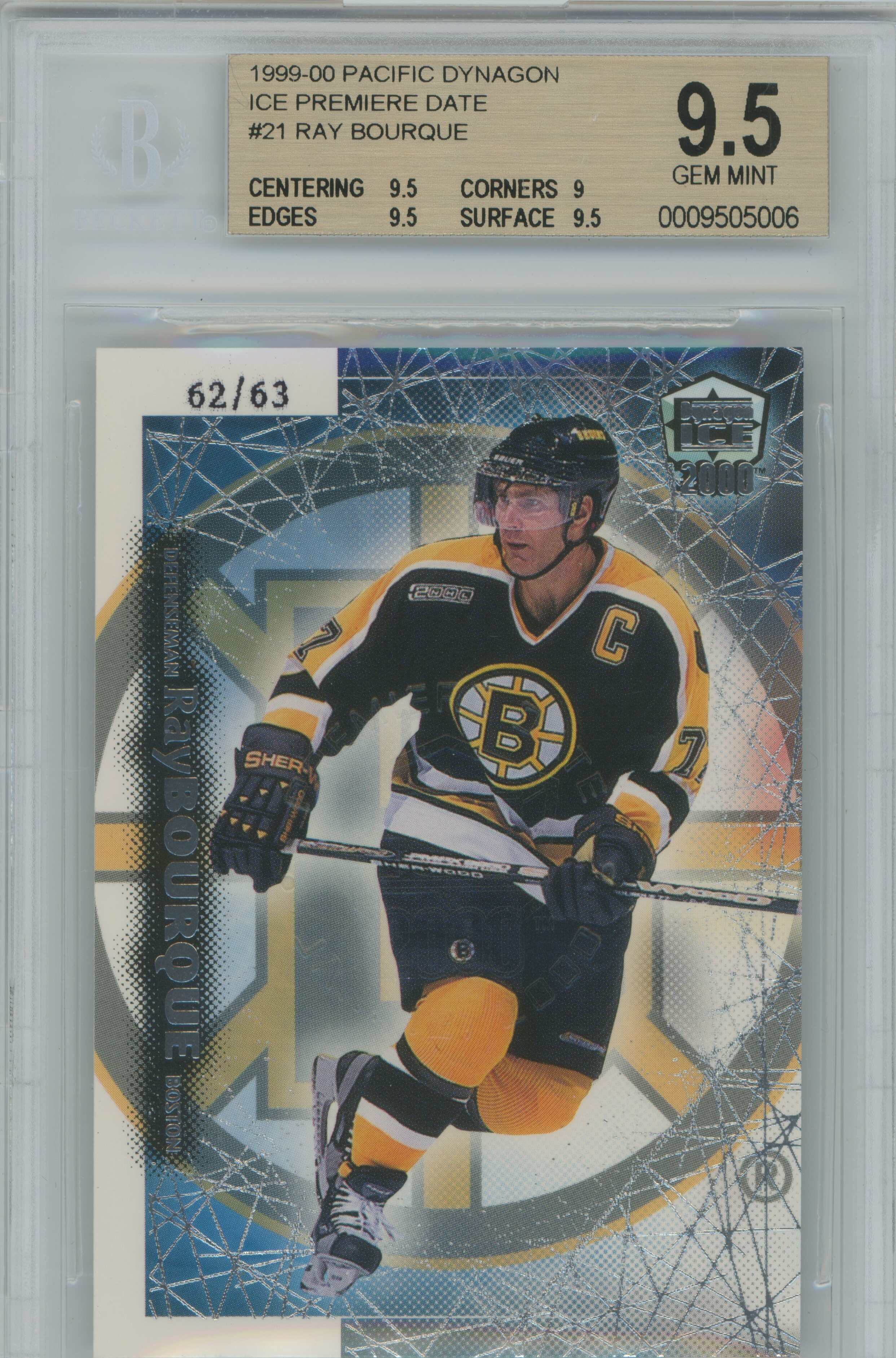 1999-00 Dynagon Ice Premier Date Ray Bourque BGS 9.5